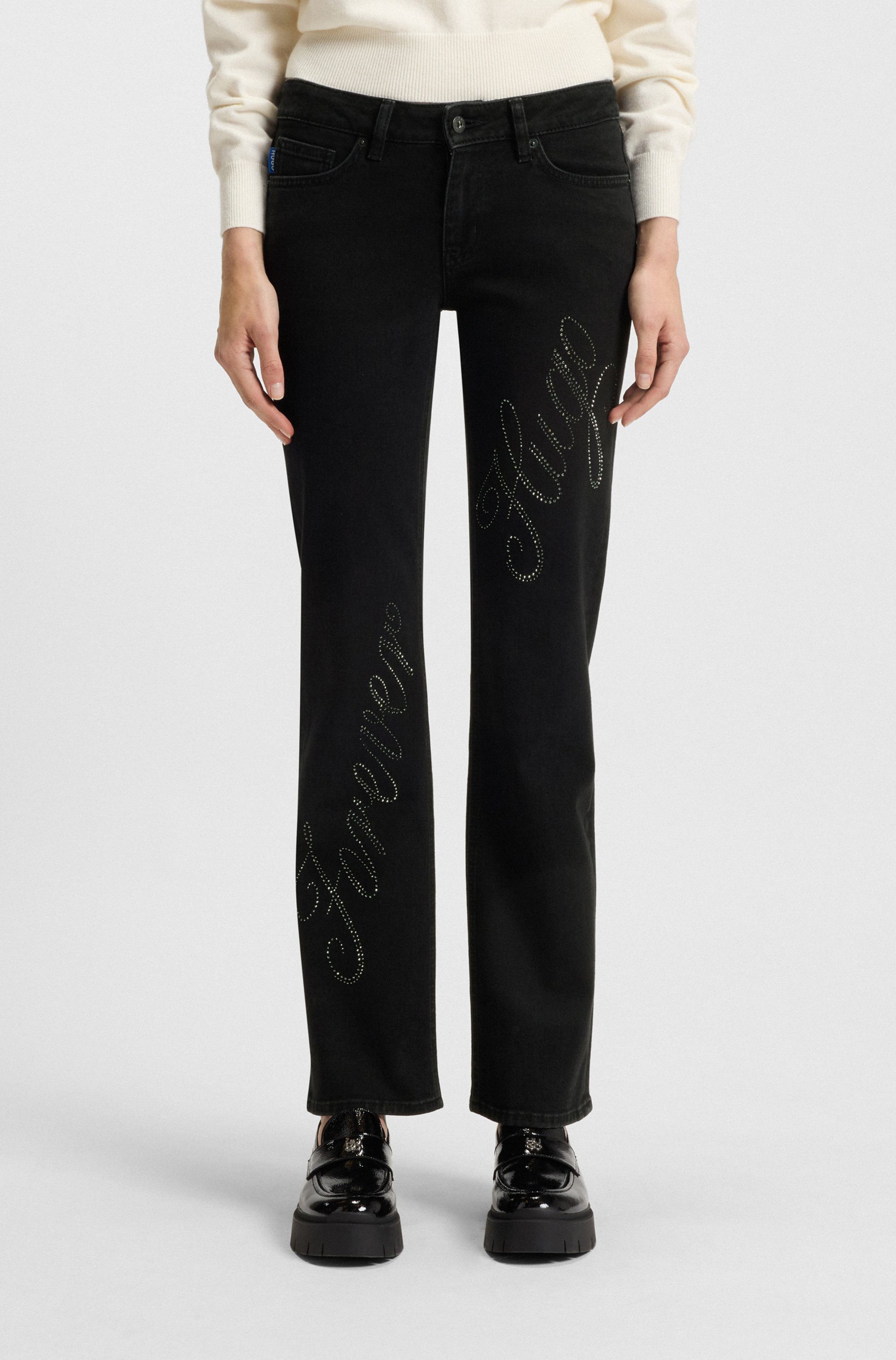 HUGO Blue Slim-fit-Jeans Gamera mit Strass-Logo vorn