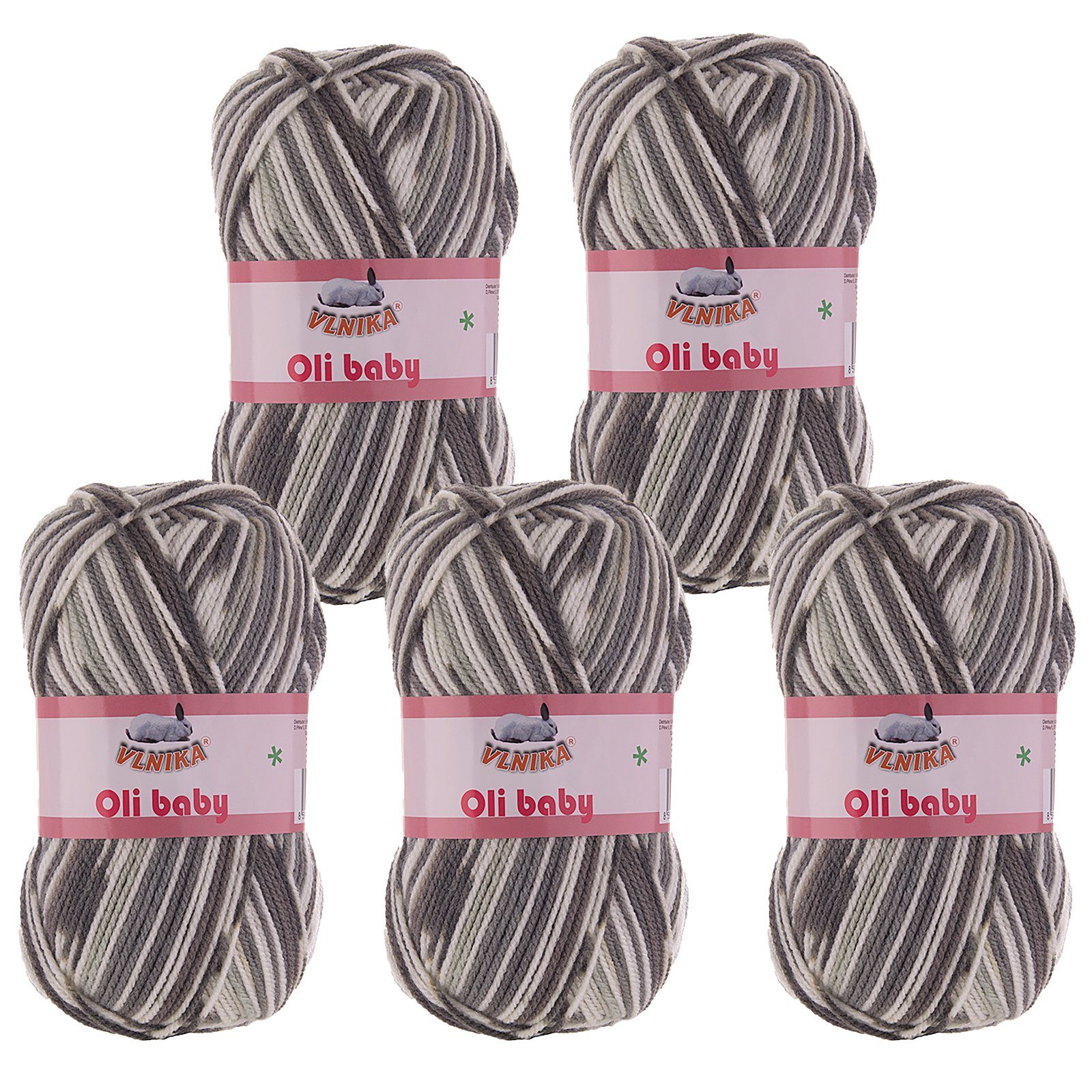 maDDma 5 x 100g Strickgarn Oli mehrfarbig Strick-Wolle Klassikgarn Häkelwolle, 1050 m, 20 Shadow