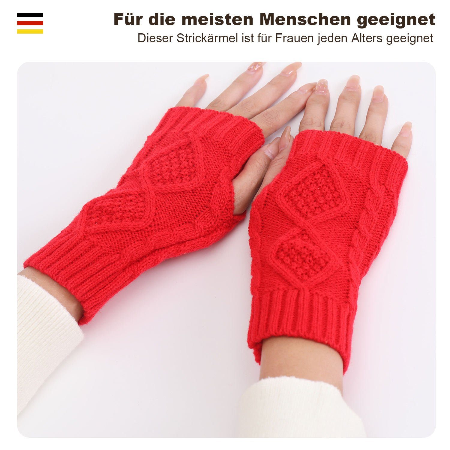 Wärmer Gestrickte Strickhandschuhe Damen Handschuhe Rot MAGICSHE Fingerlose Winter