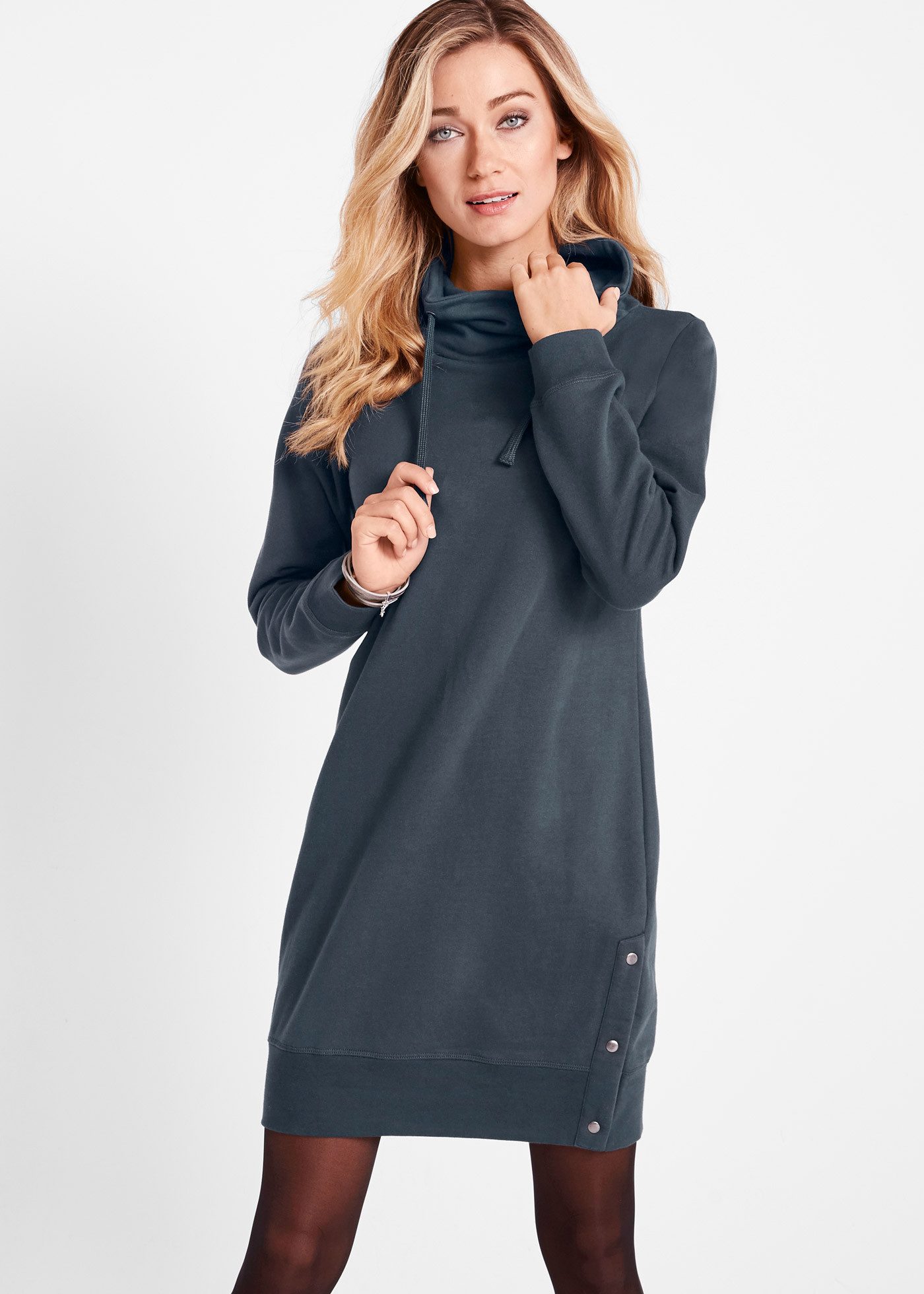 bonprix Sweatkleid mit hohem Stehkragen und Druckknöpfen seitwärts günstig online kaufen