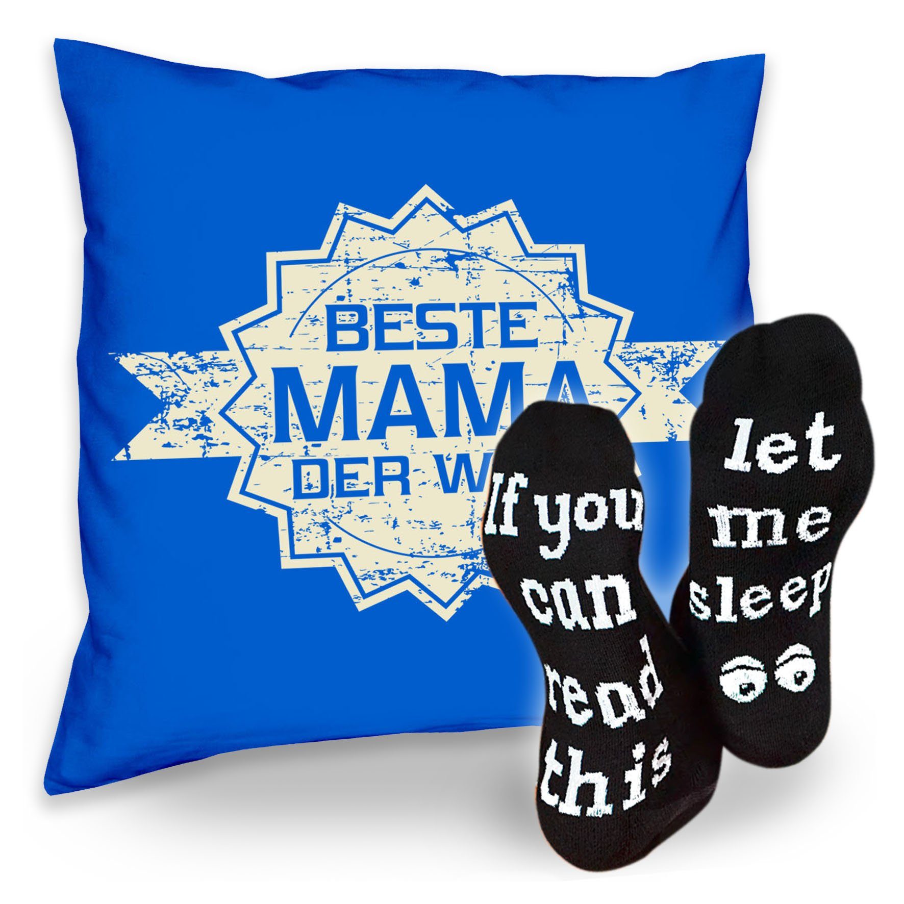 Soreso® Dekokissen Kissen Beste Mama der Welt Stern & Sprüche Socken Sleep, Muttertagsgeschenk Mama Muttertag royal-blau