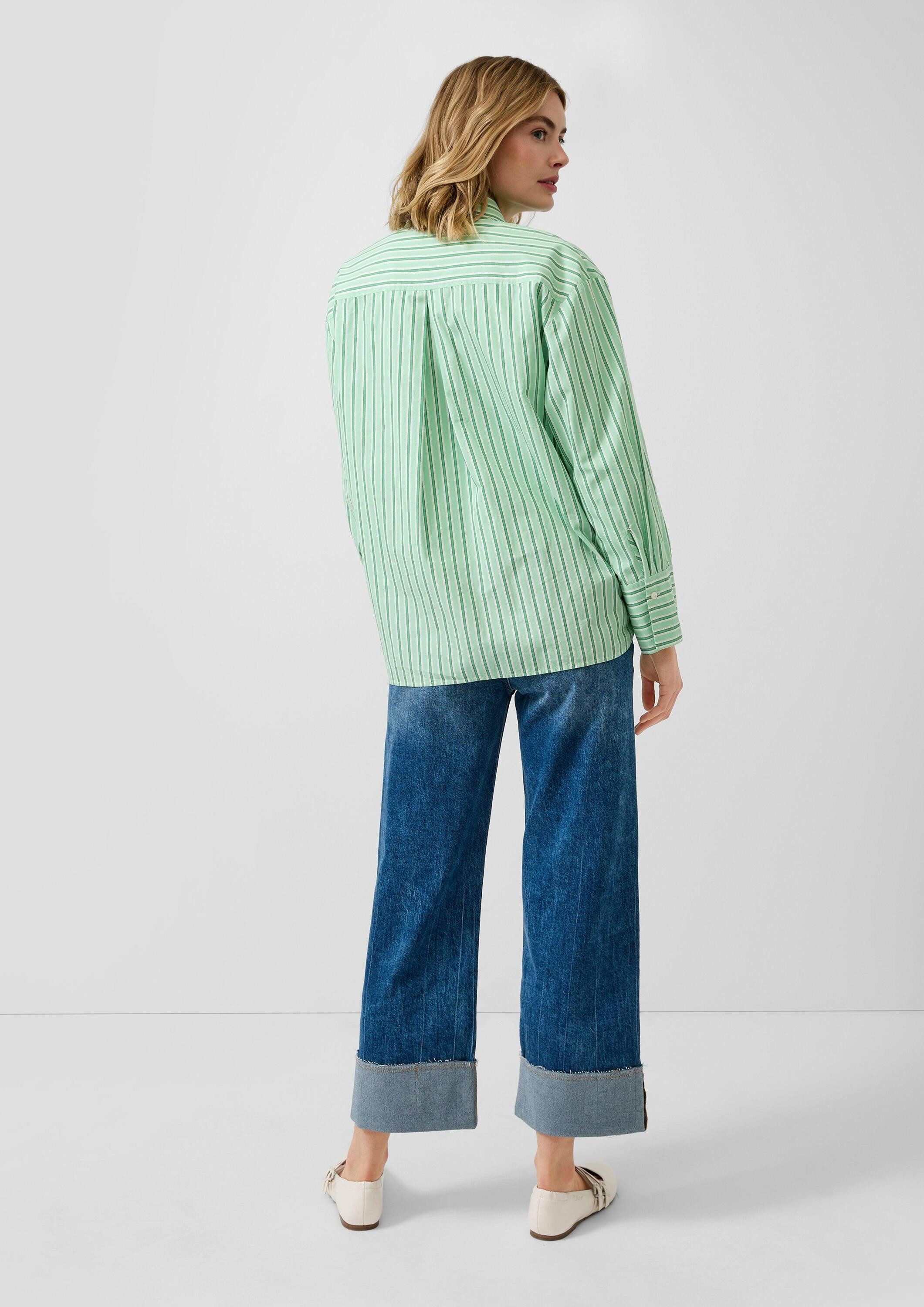 s.Oliver Langarmbluse Bluse Gestreifte Popeline-Bluse im Relaxed Fit mit Hemdkragen