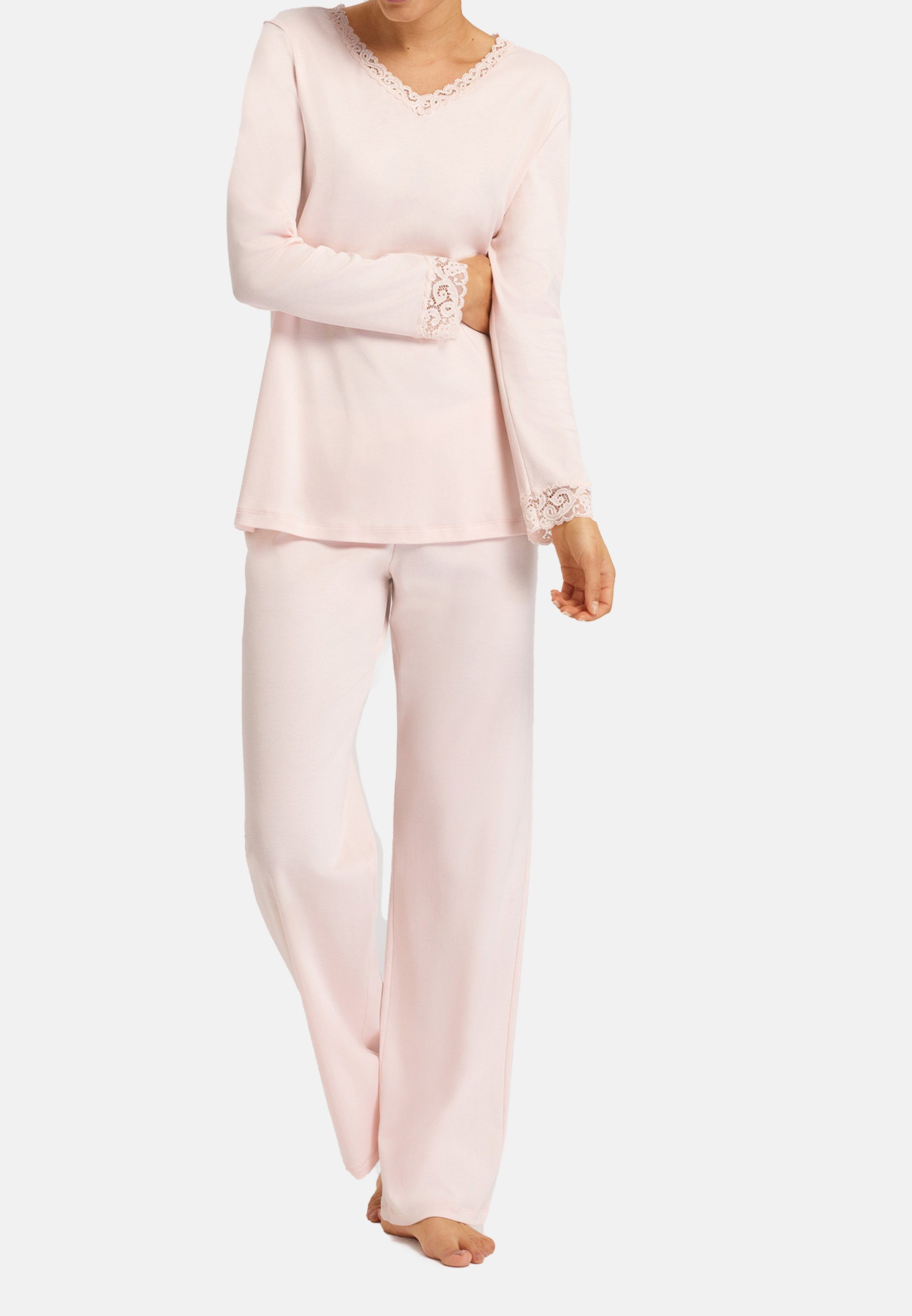 Hanro Pyjama Moments (Set, 2 tlg) Schlafanzug - Baumwolle - Set aus langer Hose und Langarm Shirt Crystal Pink