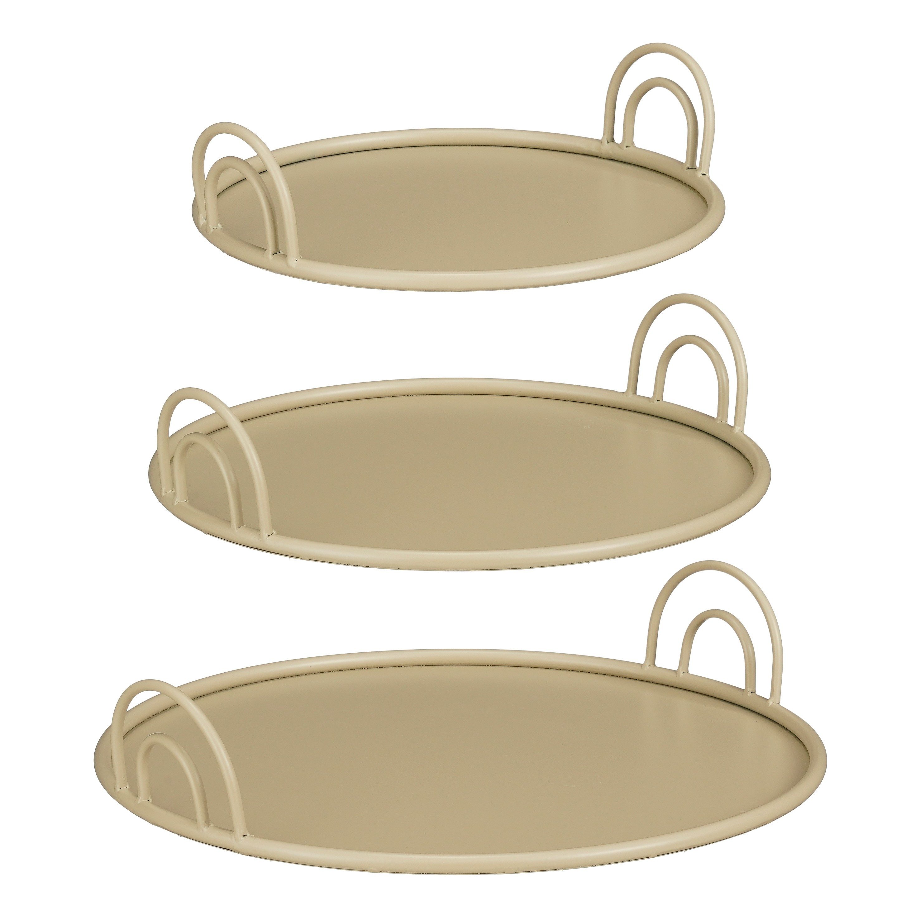 Mica Decorations Dekotablett Mica Decorations Tablett mit Griffen – Set von 3 – Beige