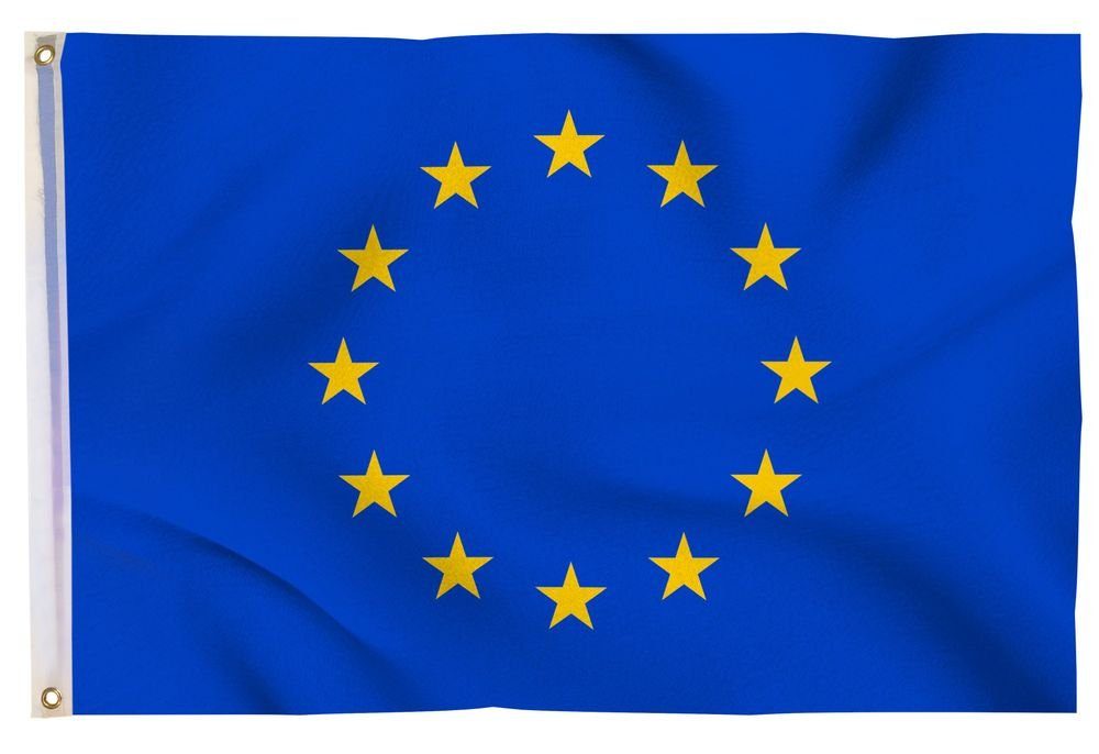 90 Europa 2 cm Messing X 150 PHENO Europafahne Flagge (Hissflagge Inkl. Europaflagge Ösen FLAGS für Fahnenmast), Fahne Flagge