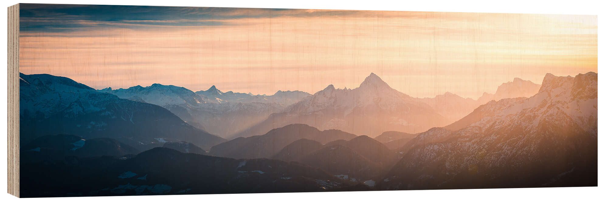 Posterlounge Holzbild Martin Wasilewski, Alpen Panorama mit Watzmann