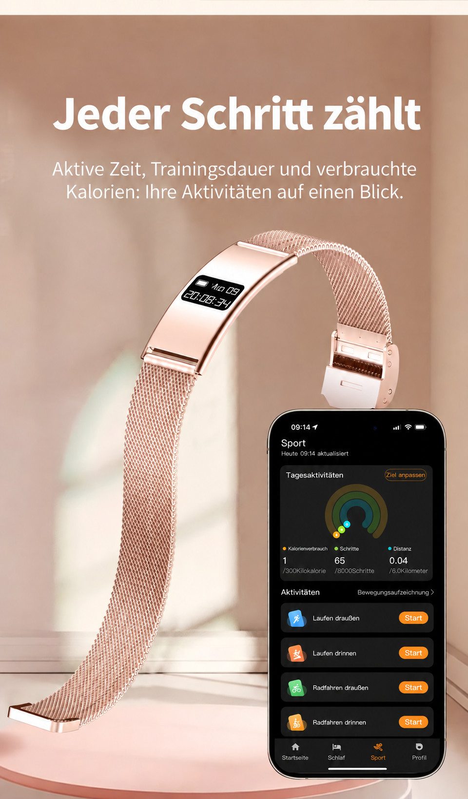 Zevelora Fitness-Tracker Armband mit HRV, Schlafmonitor & Bluetooth 5.3, Damen Aktivitätstracker 10 ATM mit Multi-Sport-Modus – Bild 5 von 5