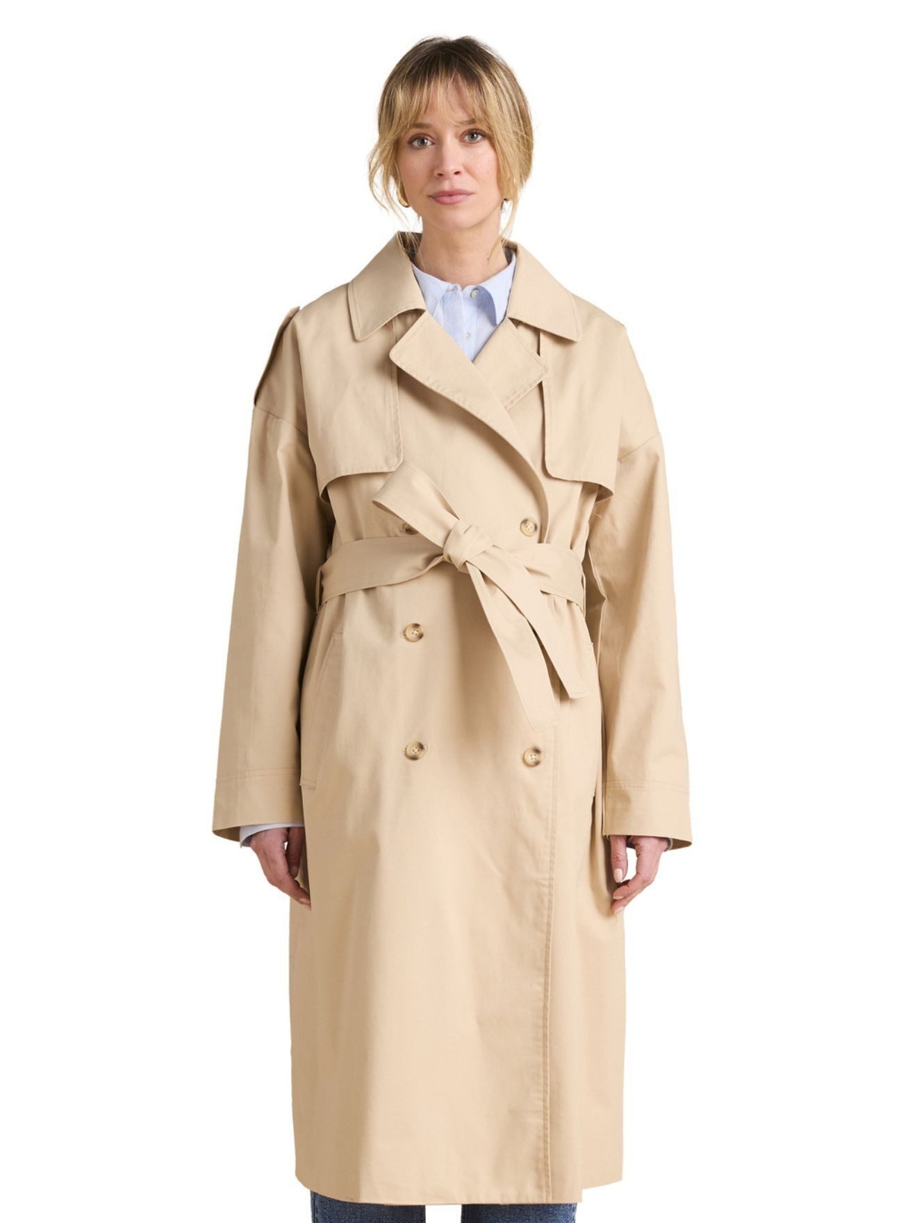 Envie de Fraise Umstandsjacke Trage-Trenchcoat mit Recycling-Polyester lange Ärmel, Bindegürtel, Knöpfe in Hornoptik