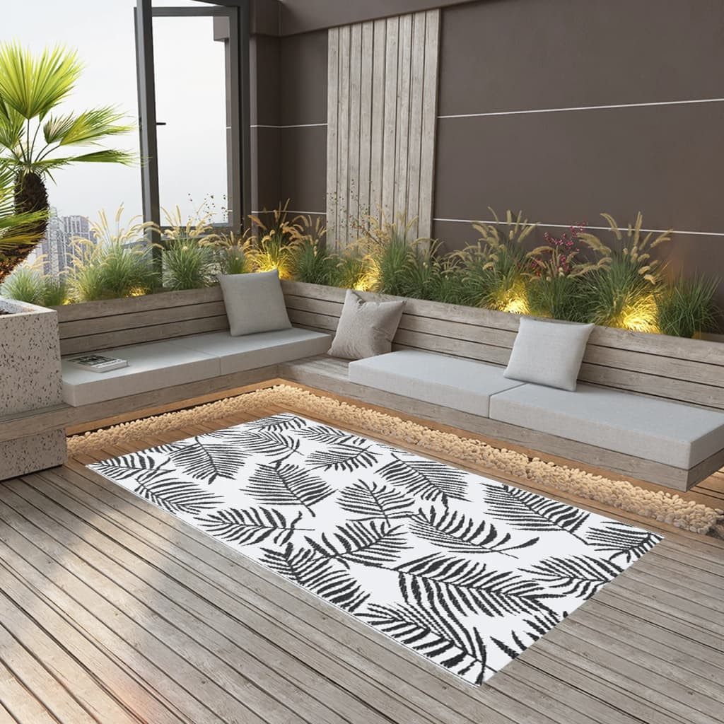 vidaXL Outdoorteppich 190 x 290 cm Teppich Outdoor 190x290 cm Kunststoff Weiß Schwarz für Te, Höhe: 290 mm