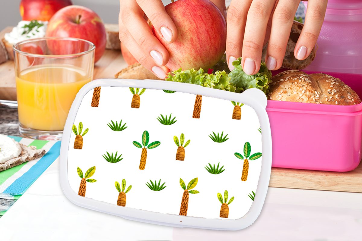 MuchoWow Lunchbox Dschungel Erwachsene, - Snackbox, rosa Mädchen, Brotdose (2-tlg), Baum, für Kunststoff Brotbox Gras Kinder, - Kunststoff