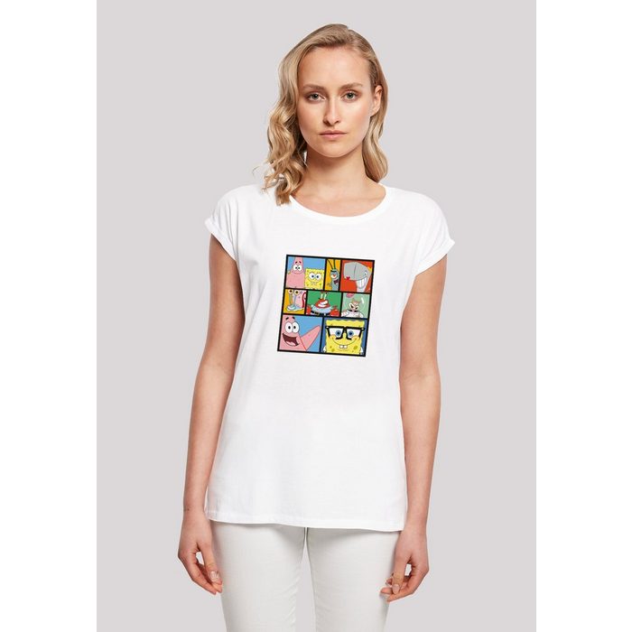 F4NT4STIC T-Shirt Extended Shoulder T Shirt 'Spongebob Schwammkopf Collage' Damen Premium Merch Regular-Fit Kurze Ärmel Bedruckt