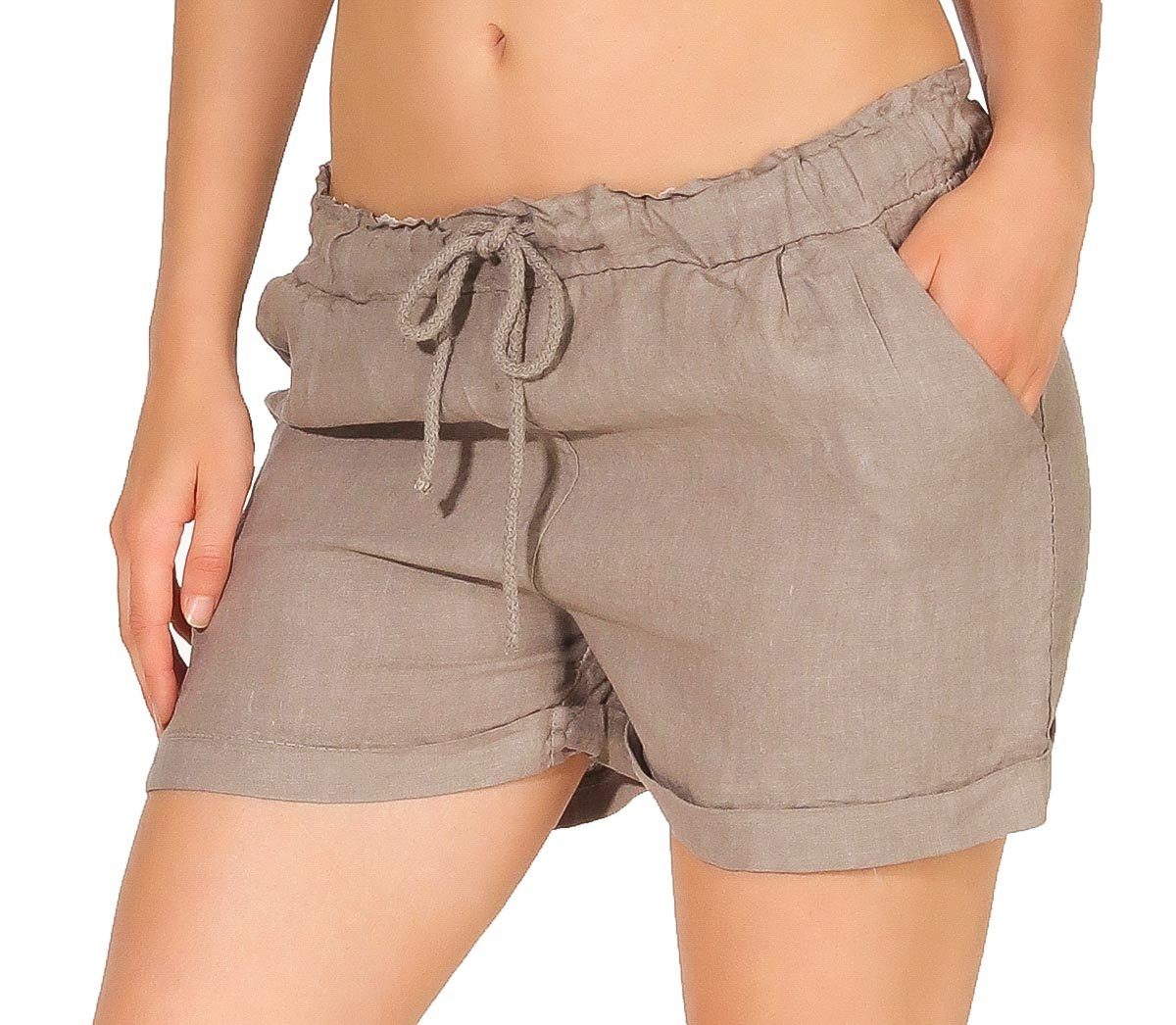 malito more than fashion Leinenhose malito Damen Shorts aus Leinen, lässige Bermuda, Pants für den Stran Damen Short aus Leinen