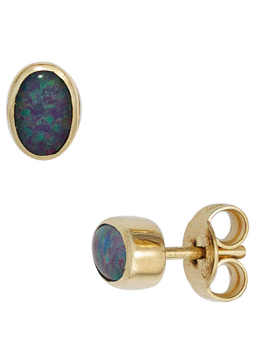 JOBO Paar Ohrstecker, oval 585 Gold mit Opal-Tripletten