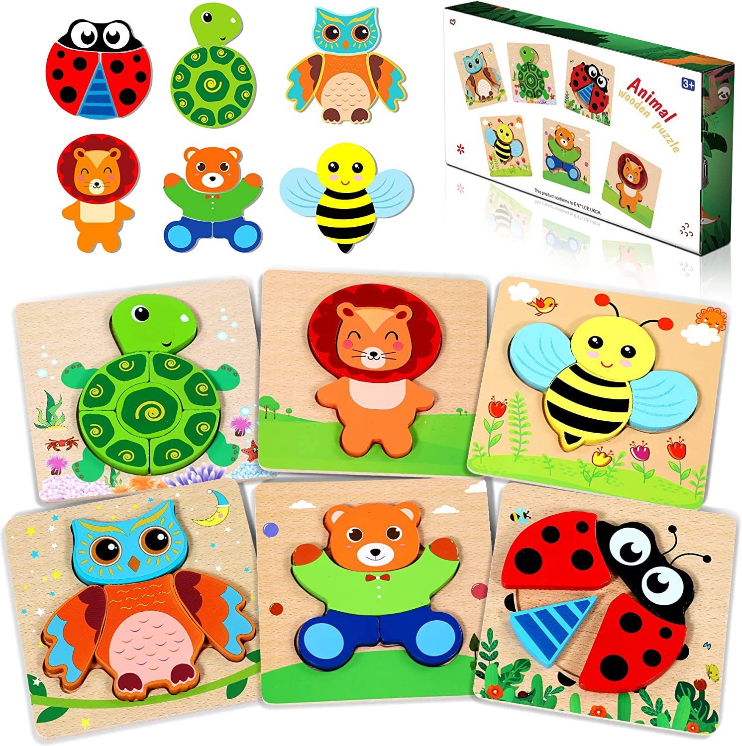 POPOLIC 3D-Puzzle spielzeug puzzle, 6pcs kinder holzpuzzle, 6 Пазлиteile, Verbesserung der Lernfähigkeit Ihres Kindes