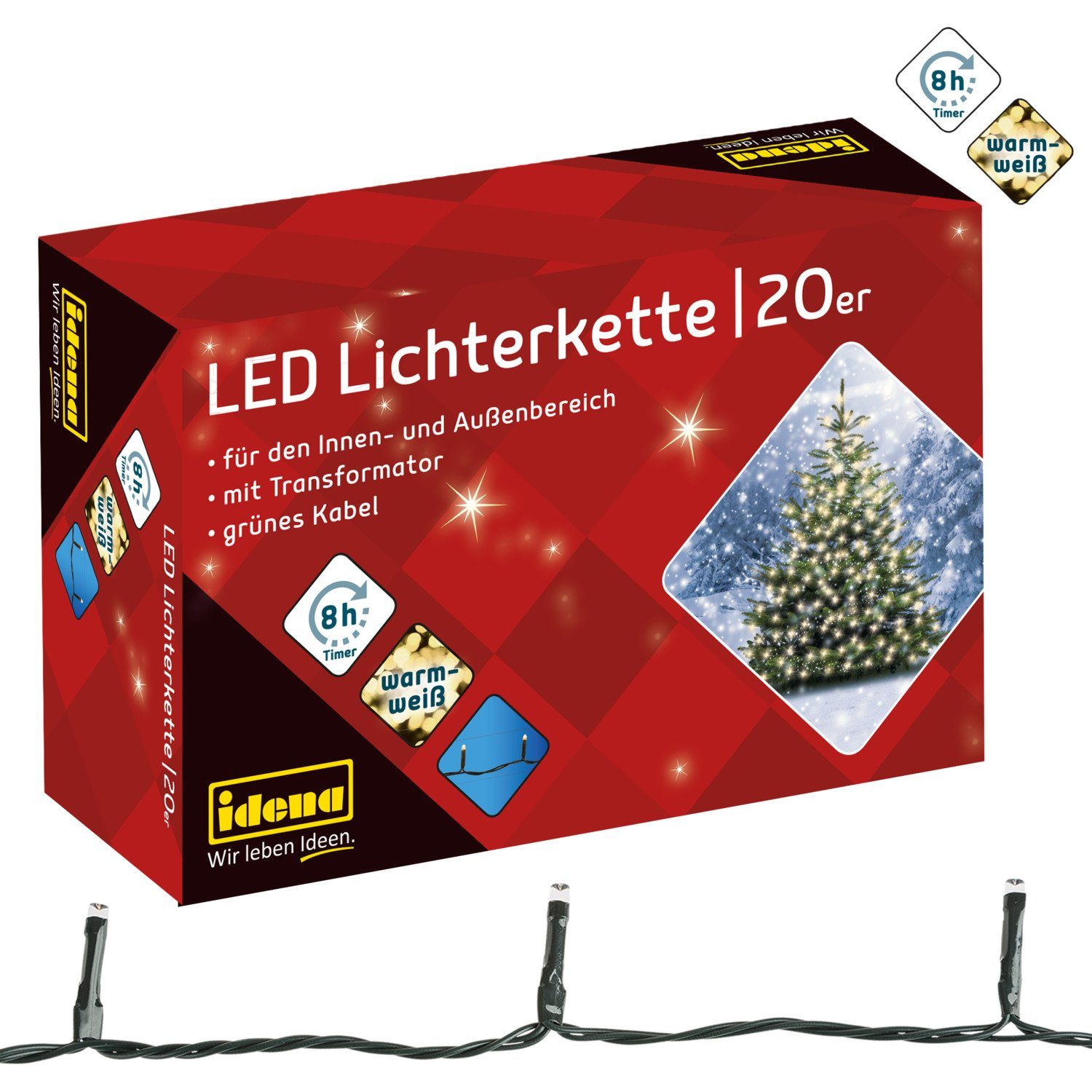 Idena LED-Lichterkette Idena 8325052 - LED Lichterkette mit 20 LEDs in Warmweiß, mit 8 Stunde
