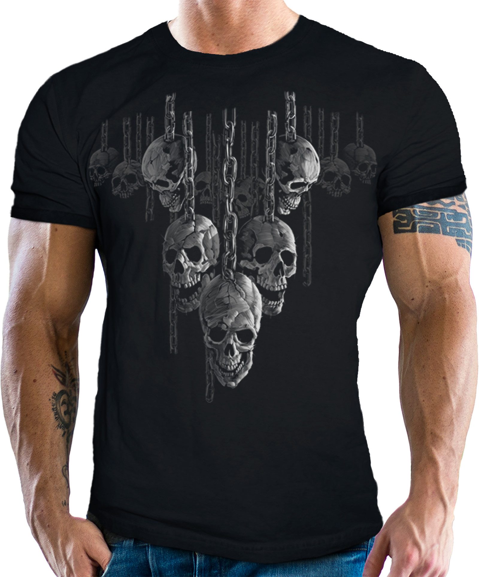 LOBO NEGRO® T-Shirt für Occult Gothic Dark Fans: Chained Skulls