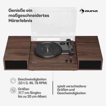 Auna TT-Play 2x10W BT RCA-Out 3 speed dark wood Plattenspieler (Riemenantrieb, Bluetooth, Bluetooth RCA 3 Speed Schallplattenspieler Audio Home)