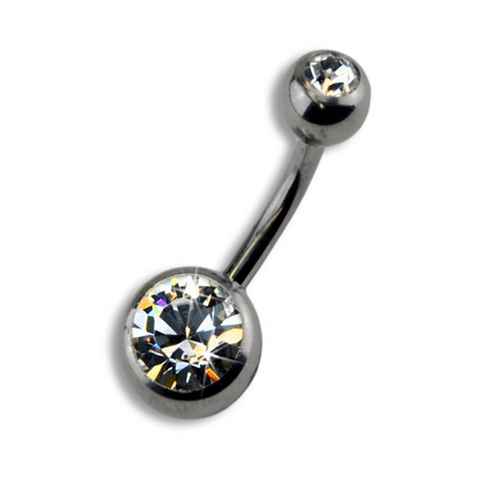 Zeeme Bauchnabelpiercing Titan silberfarben Kristall weiß 8mm