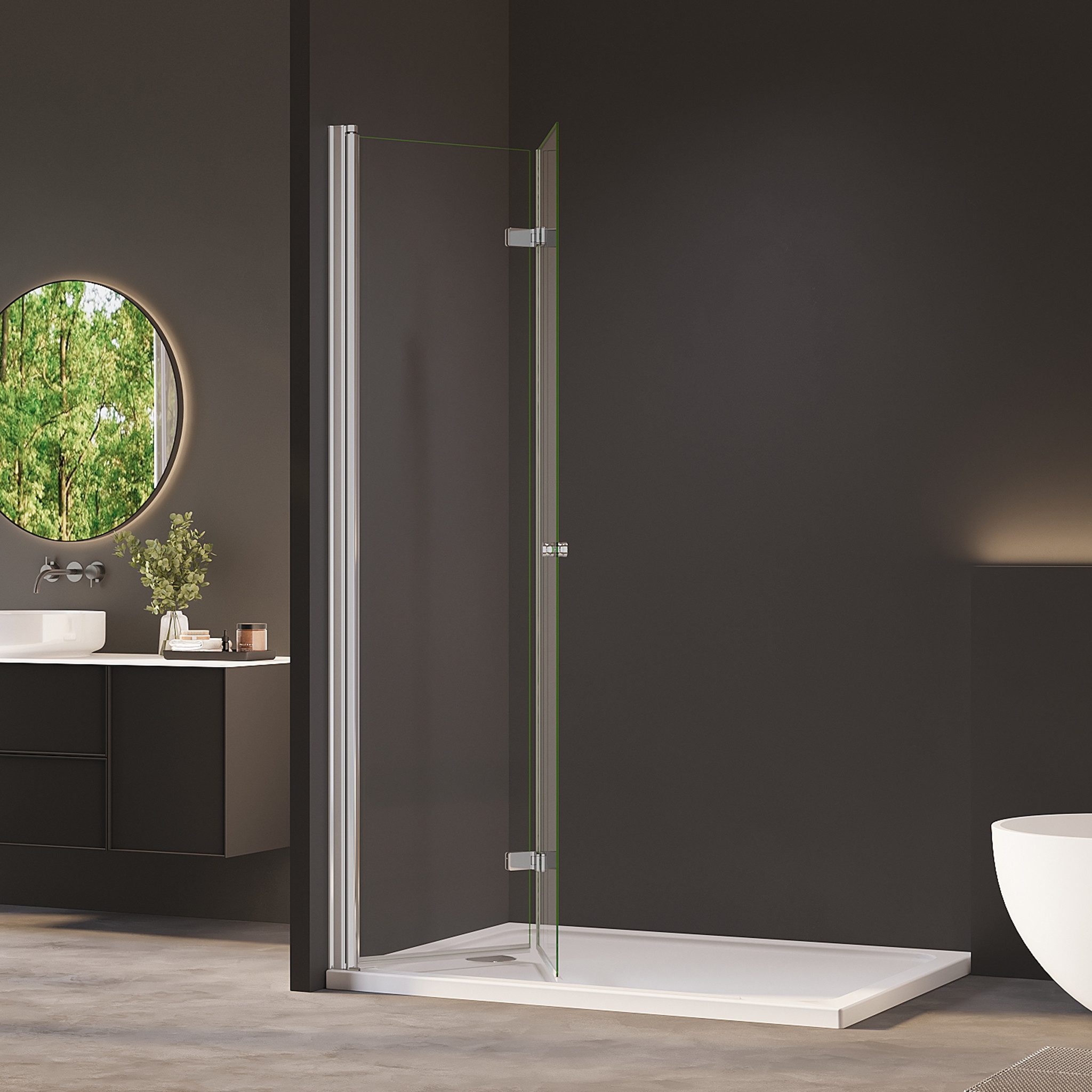 AmuseVera Walk-in-Dusche Duschwand Duschabtrennung Glaswand Faltwand Glas, Sicherheitsglas, (Set, Duschwand für Dusche), Drehfalttür Faltdusche Glaswand Duschfaltwand