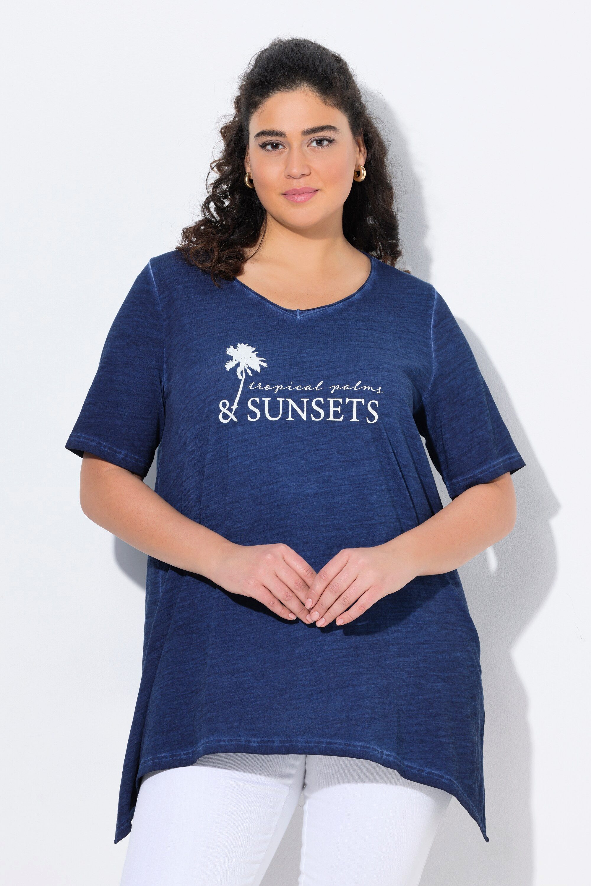 Ulla Popken T-Shirt T-Shirt cold dyed A-Linie V-Ausschnitt Halbarm günstig online kaufen