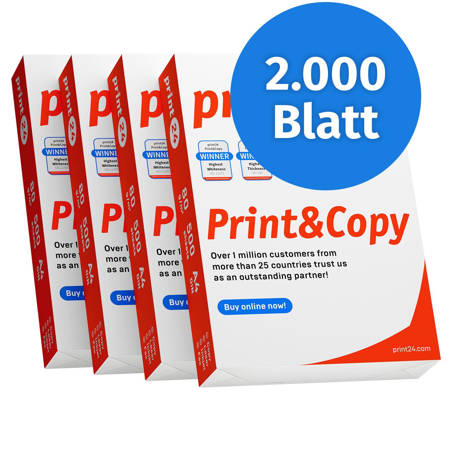 print24 Drucker- und Kopierpapier Kopierpapier 2000 Blatt A4 80g Premium Weiß PEFC zertifiziert