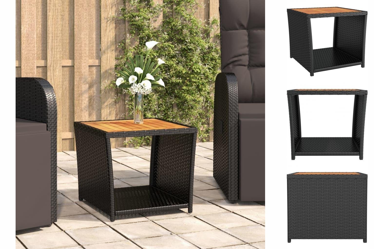 vidaXL Poly Gartentisch mit Beistelltisch Schwarz Rattan Sofatisc Akazienholz Holzplatte