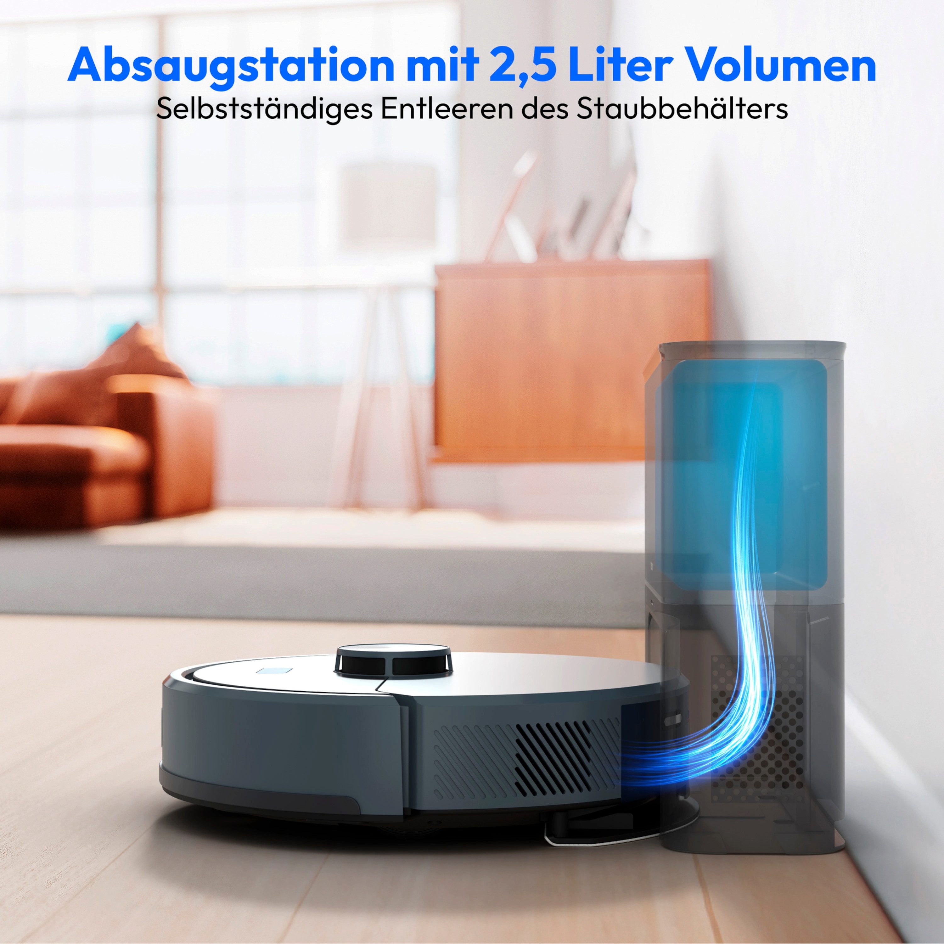 Medion® Saugroboter Smarter Saugroboter mit Wischfunktion und Absaugstation X22 SW+, beutellos, X22SW+