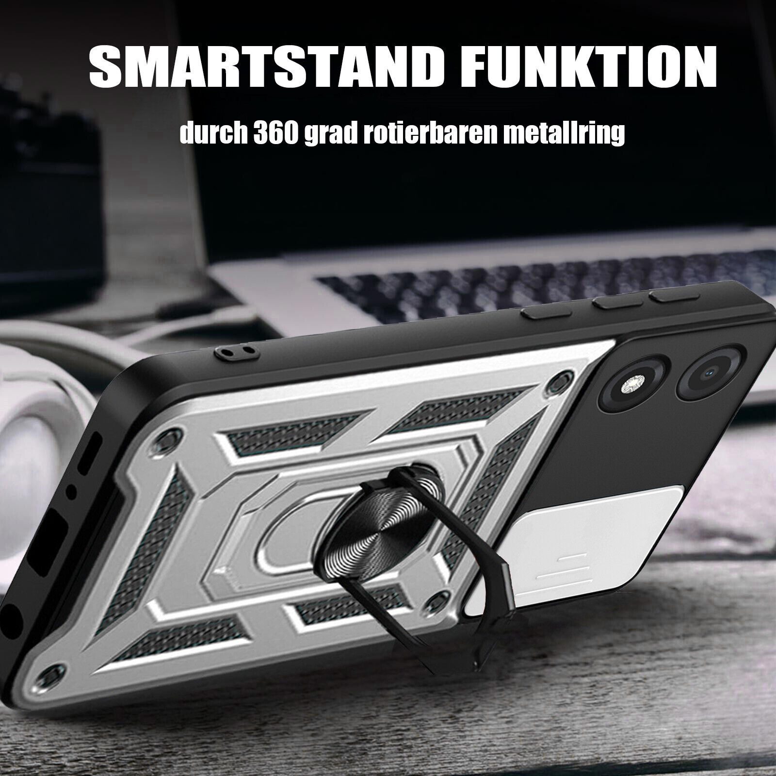 betterfon Handyhülle Panzerhülle für Motorola Moto E13 mit Kameraschutz & Ringhalter, Outdoorhülle mit Smartstand und Silikonkern