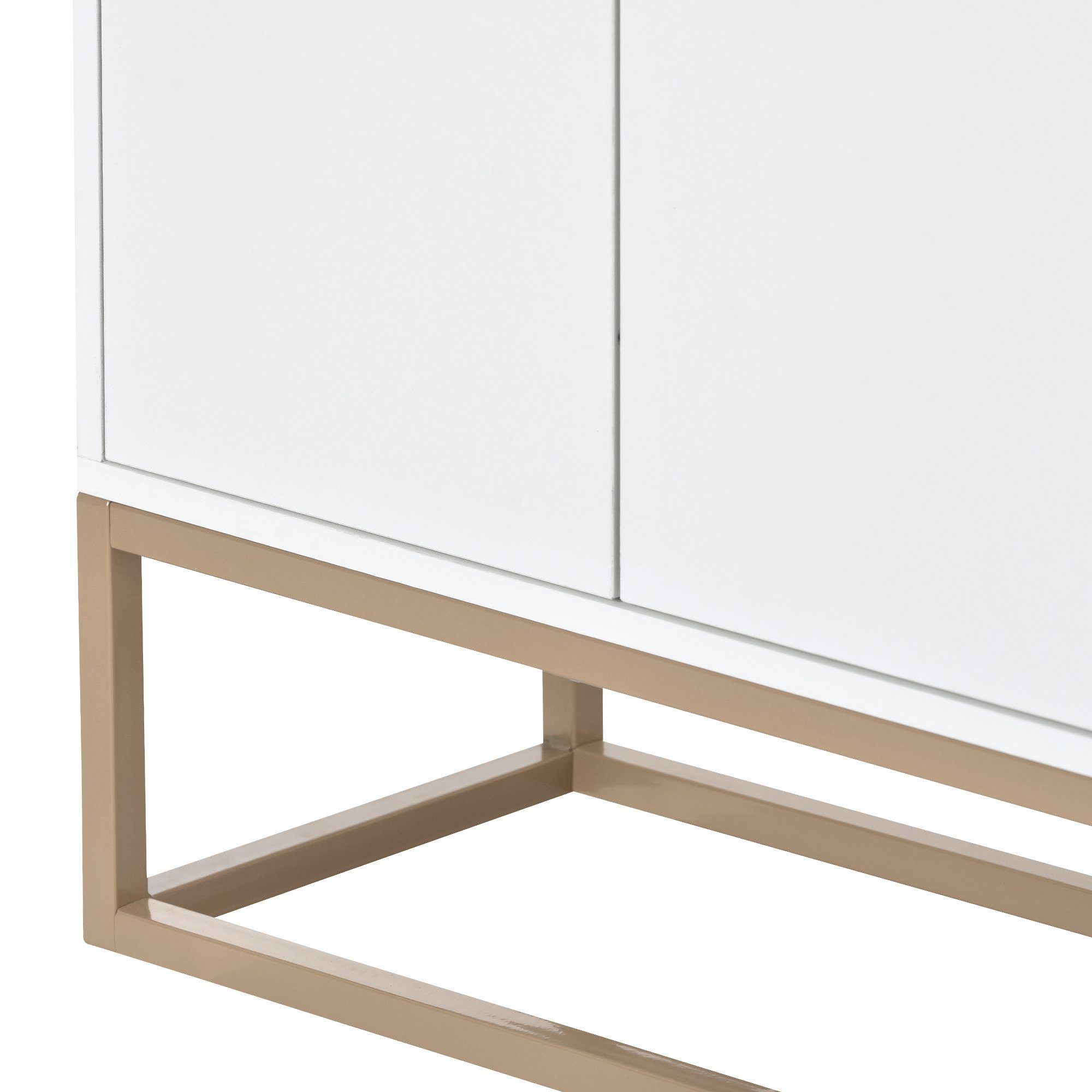 WISHDOR Anrichte Küche) Küchenschrank, 4-türiger (griffloser Buffetschrank weiß minimalistischen Modernes Sideboard für Esszimmer, Wohnzimmer, im Stil