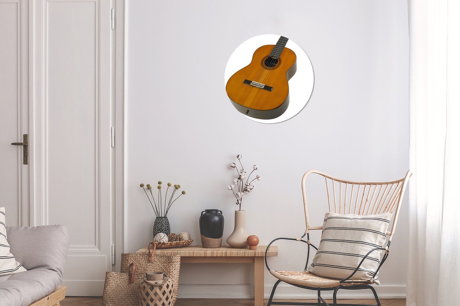 Kreis akustischen Gitarre, cm Wanddekoration Gemälde Rundes St), Wandbild, 30x30 einer Wohnzimmer, (1 Nahaufnahme MuchoWow Forex,