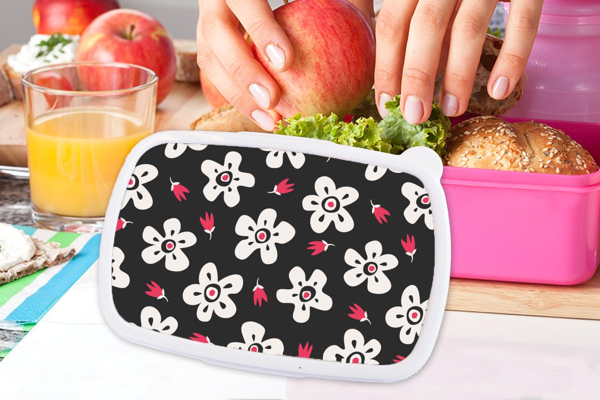 für Mädchen, Brotdose - Brotbox Lunchbox Kunststoff MuchoWow Blumen Kinder, - (2-tlg), Kunststoff, Sterne, rosa Snackbox, Erwachsene, Muster