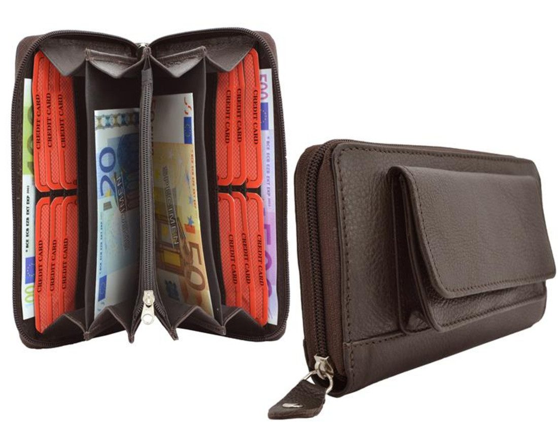 Geldbörse Große Damenbörse 1 Reißverschluss rundum mit Außentasche Vollrind Lede (1-tlg)