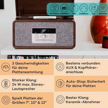 Auna Bella Ann Plattenspieler (Riemenantrieb, Bluetooth;CD, Schallplattenspieler mit Lautsprecher Radio Vinyl Plattenspieler)