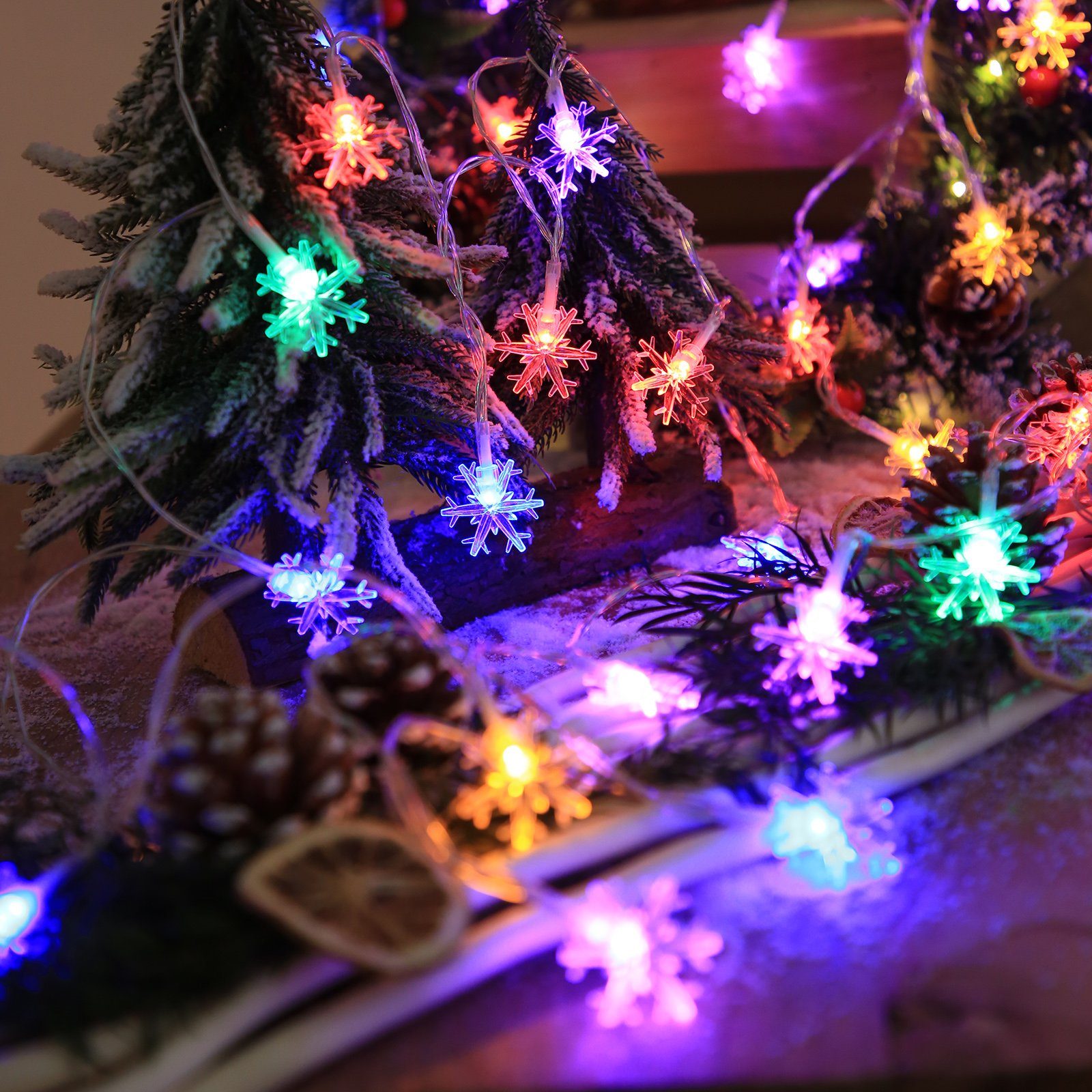 Wasserdicht LED-Lichterkette / 10-flammig, Weihnachts 3M Party Schneeflocke Weihnachtsbaum, Mehrfarbig Rosnek 6M Beleuchtung,für