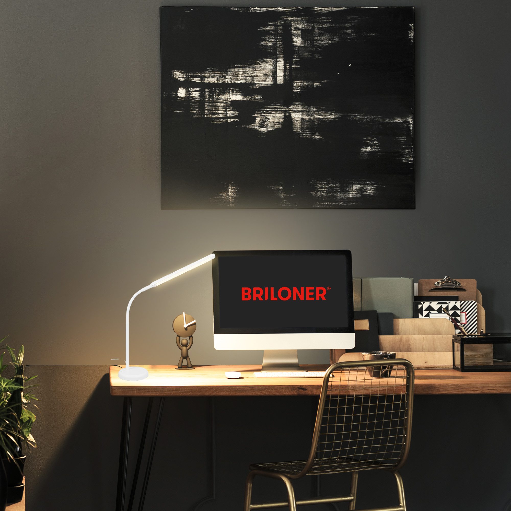 Briloner Leuchten Tischleuchte LED Tischlampe Extra-Warmweiß Home Office dimmbar, LED fest integriert, 2700K - Extra - Warmweiß