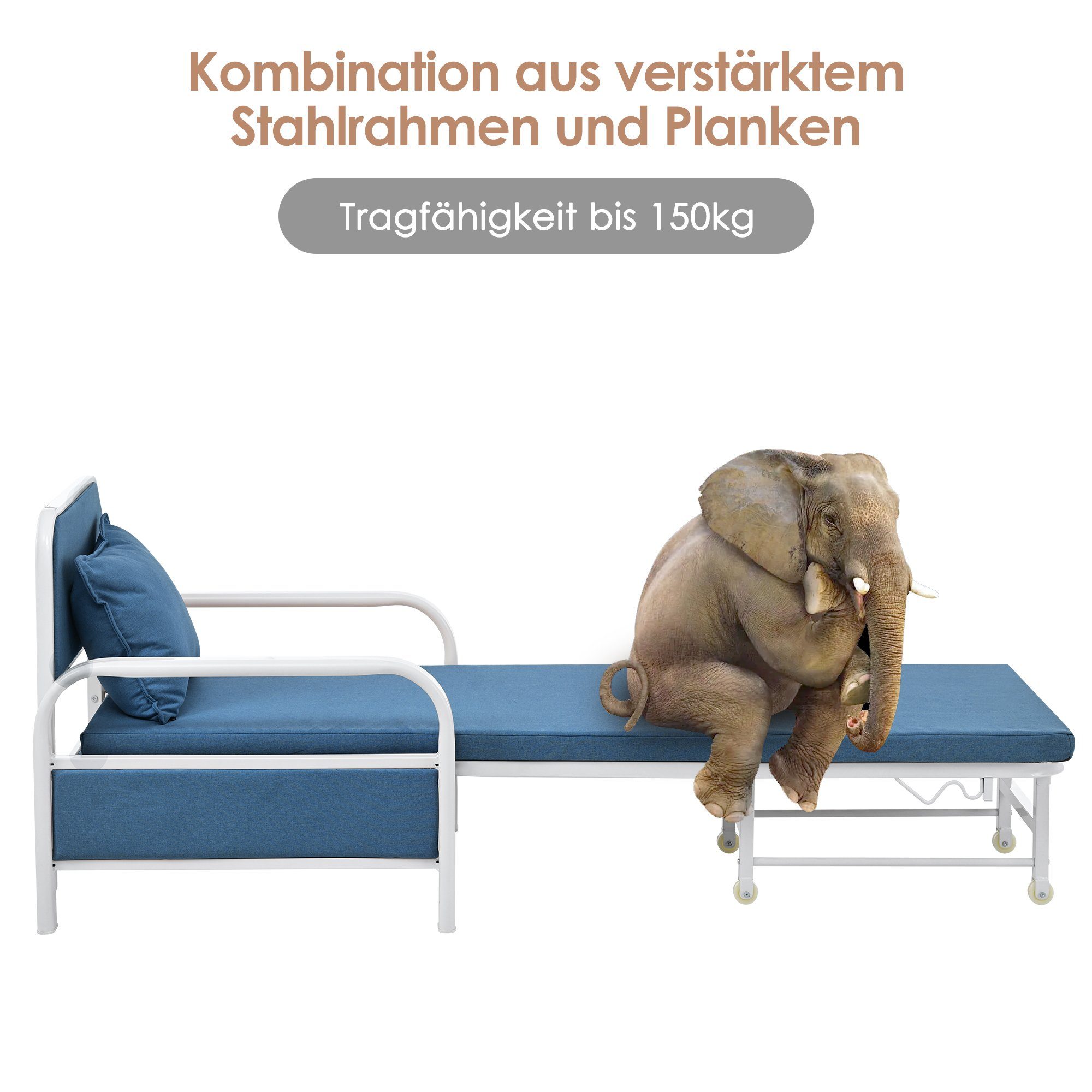 Relaxsessel (2-in-1 Schlafsessel Schlafsofa), Loungesessel mit Schlaffunktion, belastbar bis 150kg, verstellbar