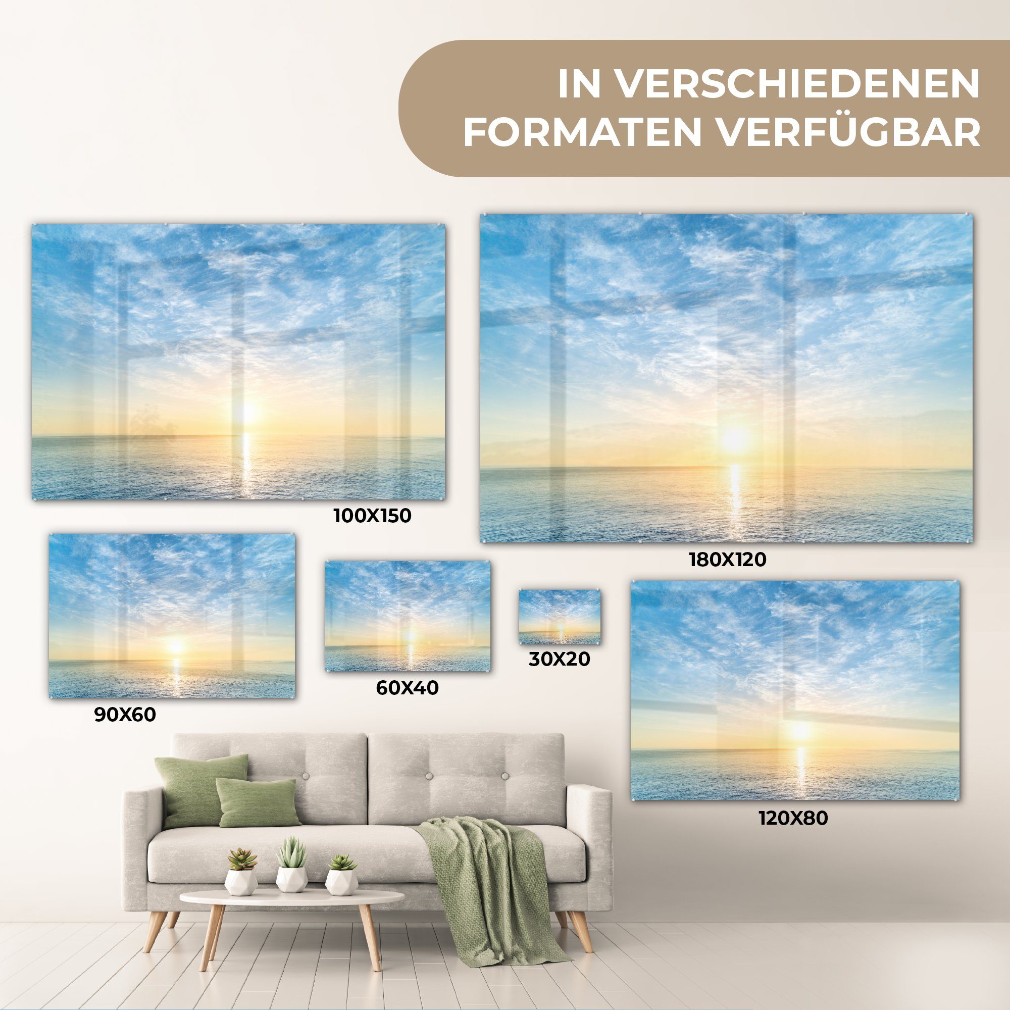 Wanddekoration Acrylglasbild - Wolken, - - (1 Bilder MuchoWow Meer St), - auf Glas Sonne Glas Glasbilder - Wandbild Foto auf