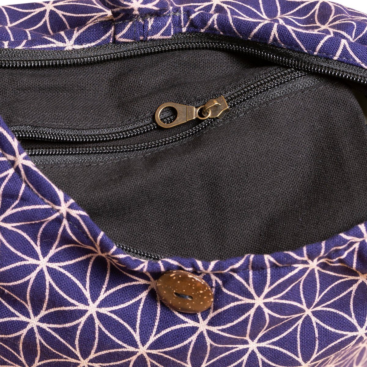 auch Beuteltasche 100% Schulterbeutel und praktische Schultertasche lila Wickeltasche PANASIAM In als Handtasche Umhängetasche, Baumwolle 2 geeignet aus Geometrix Lebensblume Größen