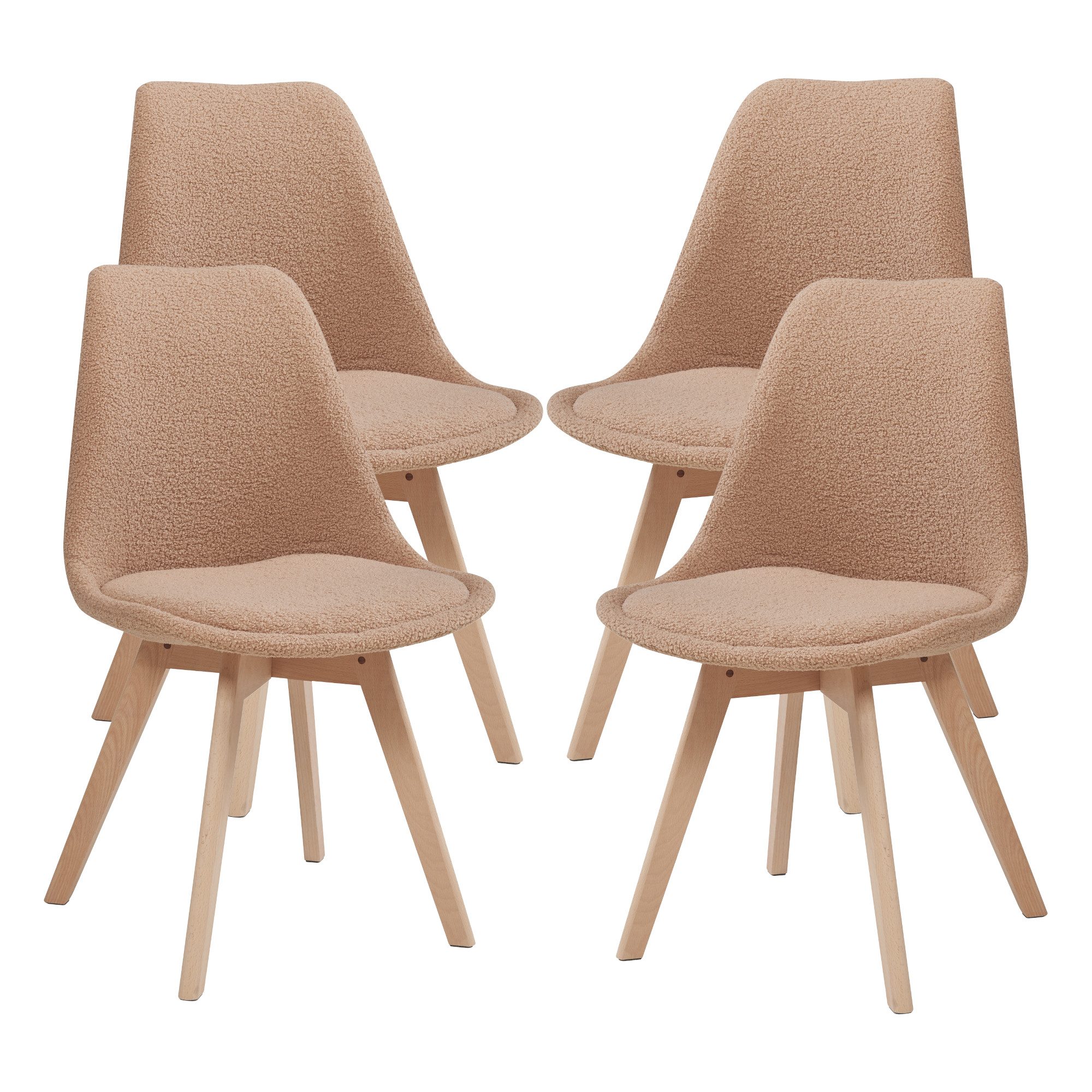 en.casa Esszimmerstuhl (Set, 4 St), »Fläten« mit Massivholzbeinen Bouclé Ta günstig online kaufen