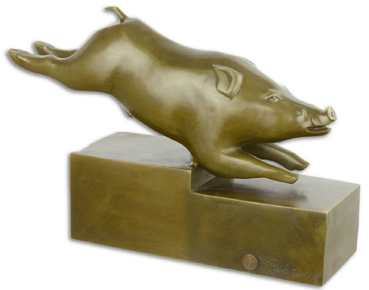 Casa Padrino Dekofigur Luxus Bronze Skulptur Wildschwein Bronze / Gold 35,5 x 10,3 x H. 23,2 cm - Deko Bronzefigur