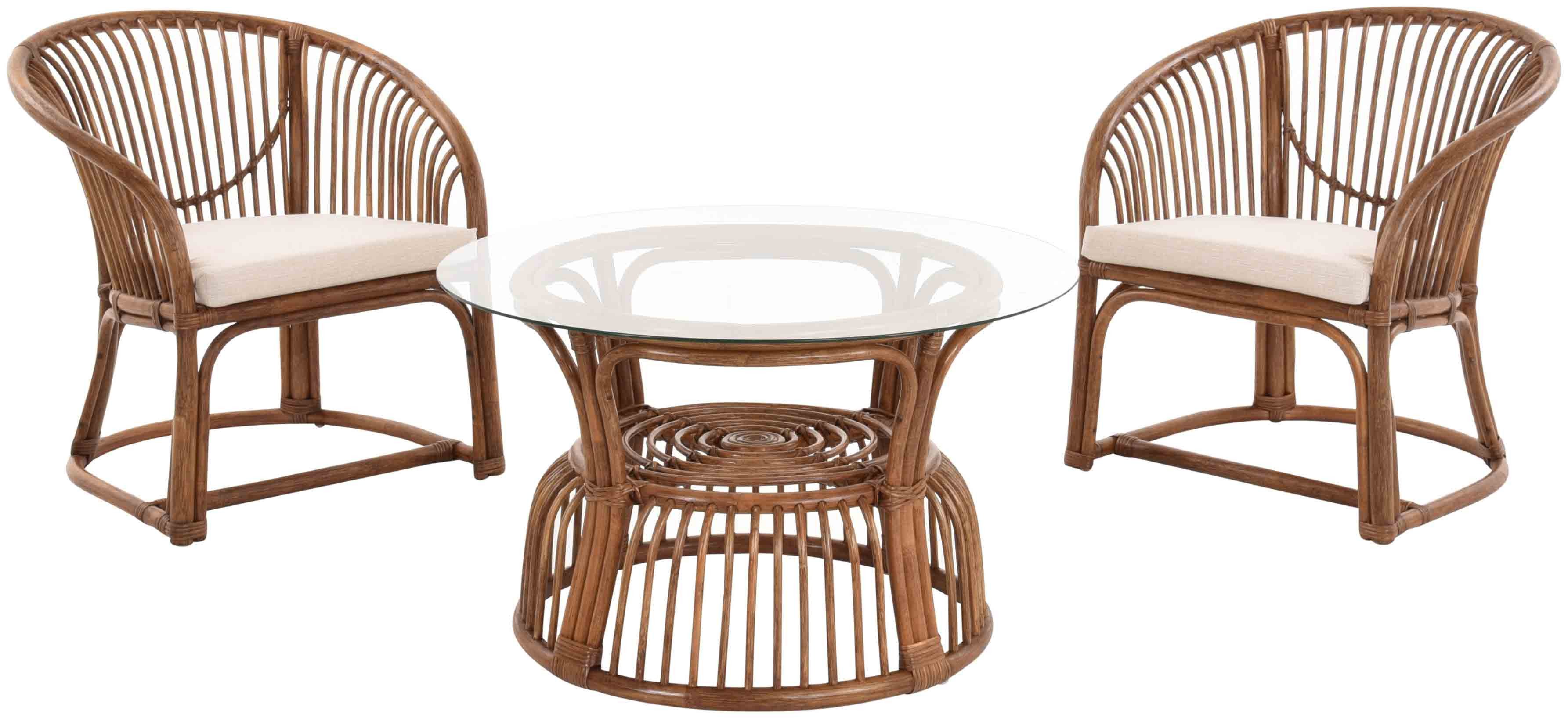 Krines Home Sitzgruppe Set/4 Gestäbte Rattan Sitzgarnitur Wintergarten Gruppe Rattanmöbel, (3-tlg., 2x Sessel, 1x Tisch), Set für 2 Personen