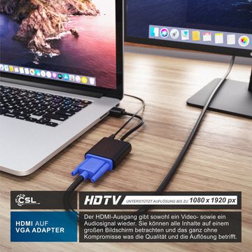 CSL Audio- & Video-Adapter HDMI Typ A zu VGA, 3,5-mm-Klinke, 10 cm, Adapter mit Audio-Übertragung, Konverterkabel 1080p, digital zu analog