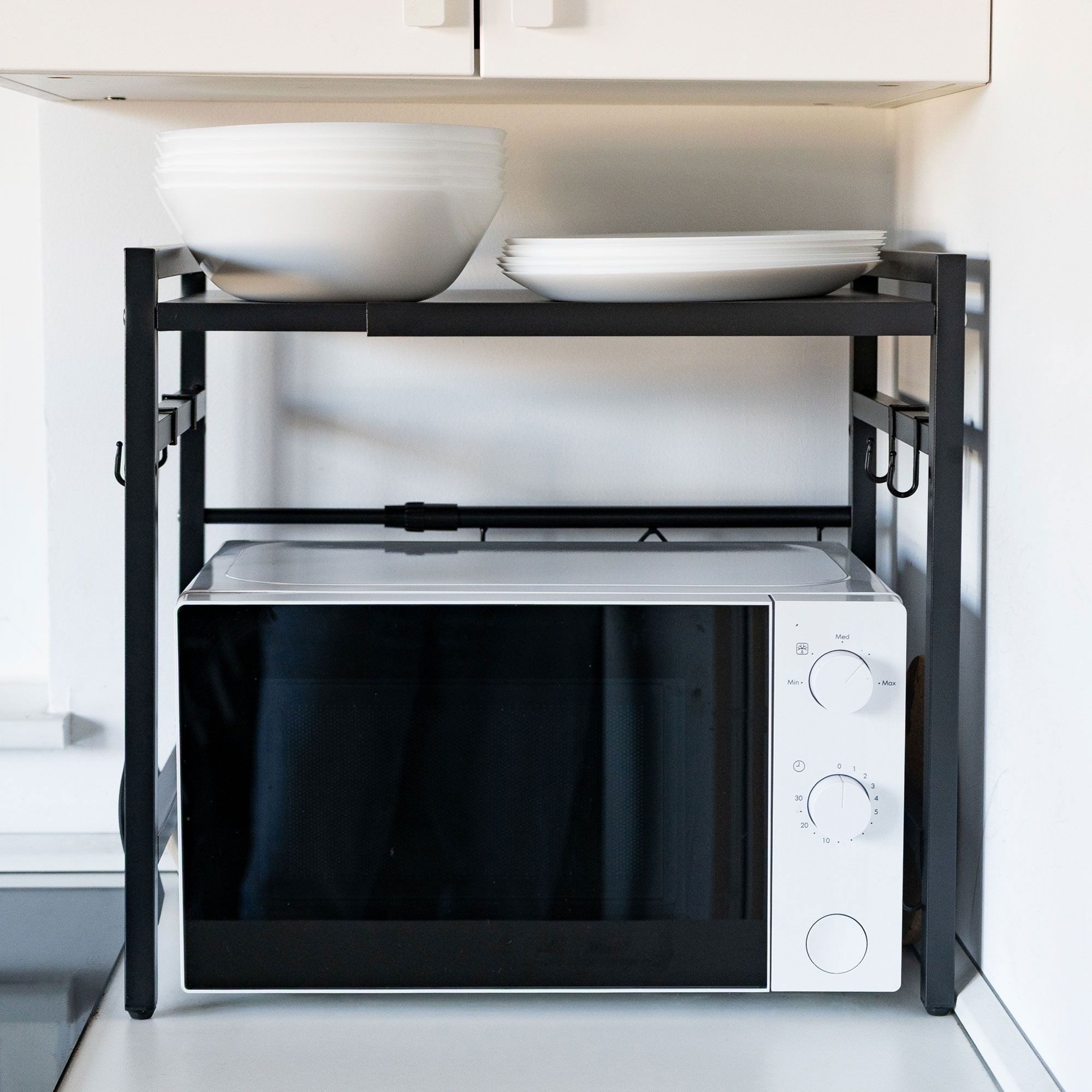 osoltus Mülleimer Küchenregal verstellbar L.40-60 cm x T36 cm x H46 cm schwarz – Bild 4 von 5