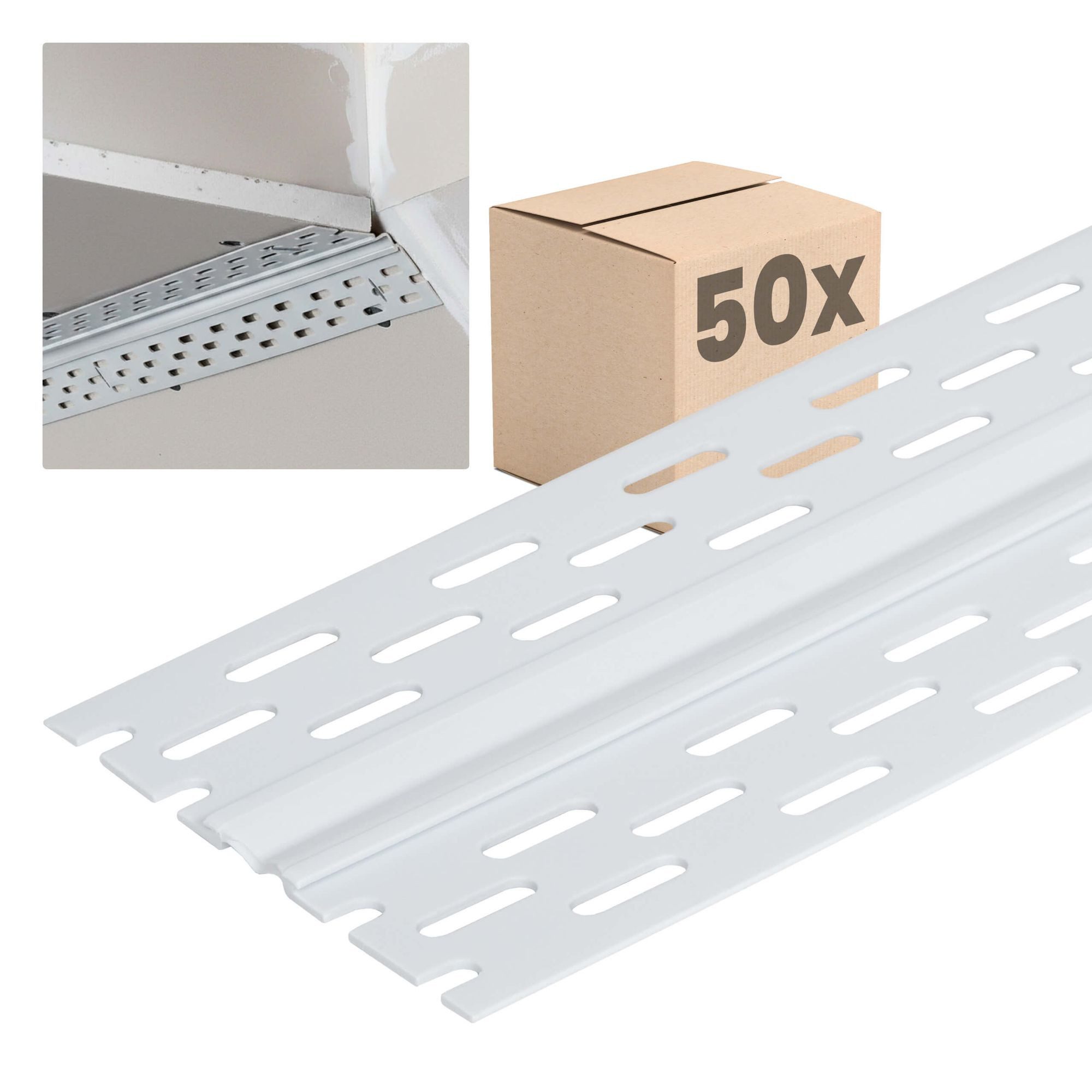 PROTEKTOR Profil Magic Corner Bewegungsfugenprofil (50 x Profil à 305cm in weiß, 50-St), für flexible Kantenwinkel an Wand, Dachschräge und Decke