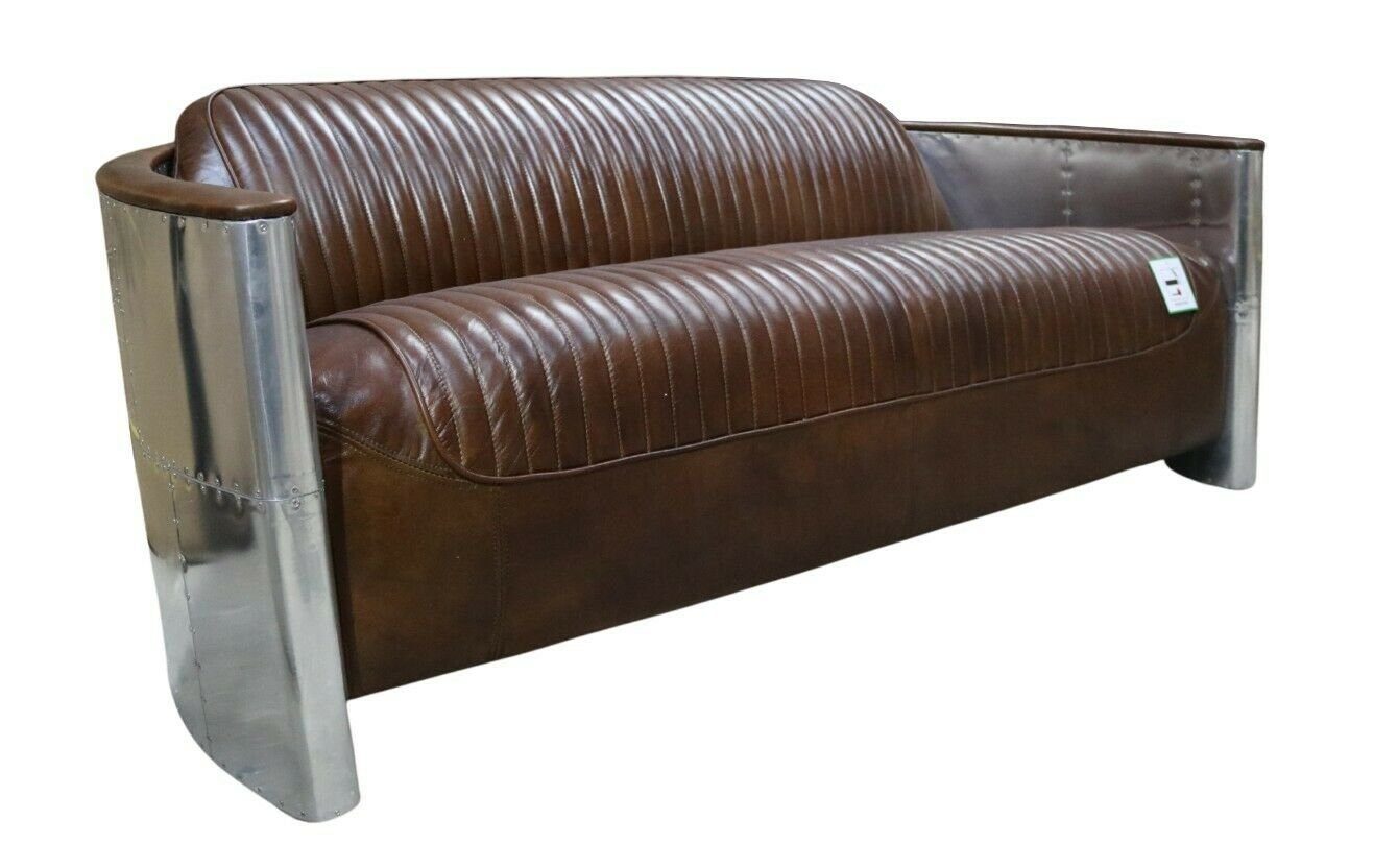 Sofa, Leder Vintage Designsofa 3-Sitzer Couch Sofa Echtleder JVmoebel