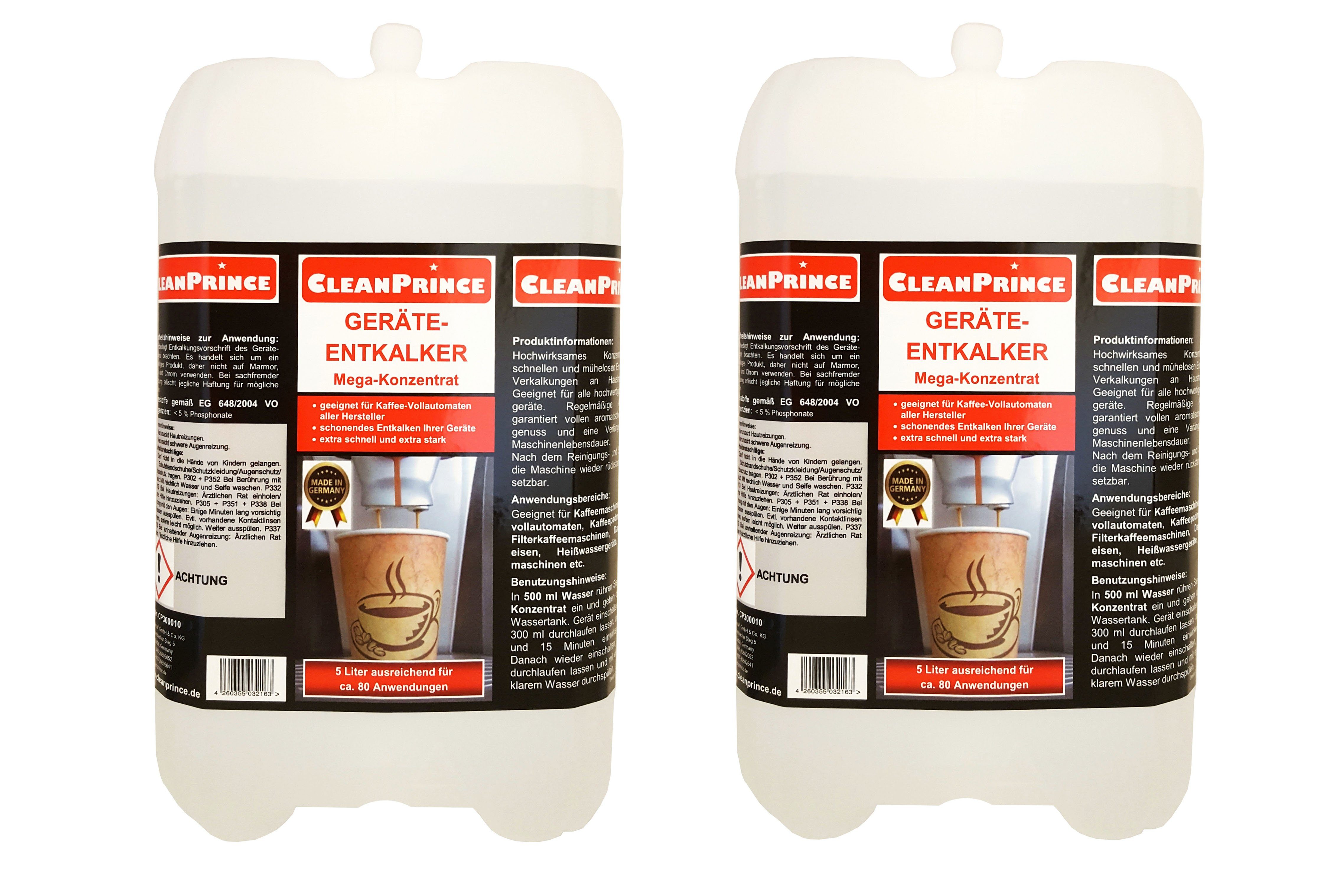 CleanPrince Geräte-Entkalker Entkalker flüssig für Kaffeevollautomat Flüssigentkalker (Konzentrat für große Reichweite)