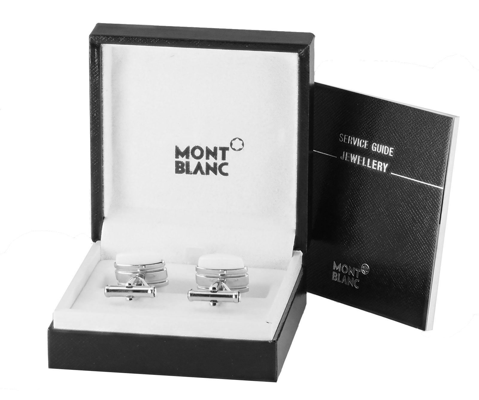MONTBLANC Manschettenknöpfe Meisterstück MB106625 Manschettenknöpfe Edelstahl mit weißem Achat, mit Montblanc Prägung