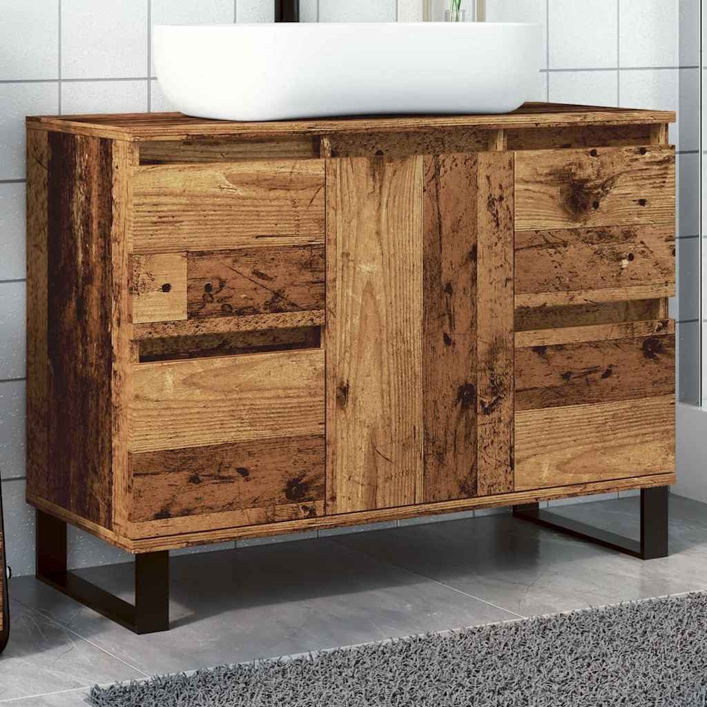 vidaXL Badezimmerspiegelschrank Waschbeckenunterschrank Altholz-Optik 80x33x60 cm Holzwerkstoff (1-St)