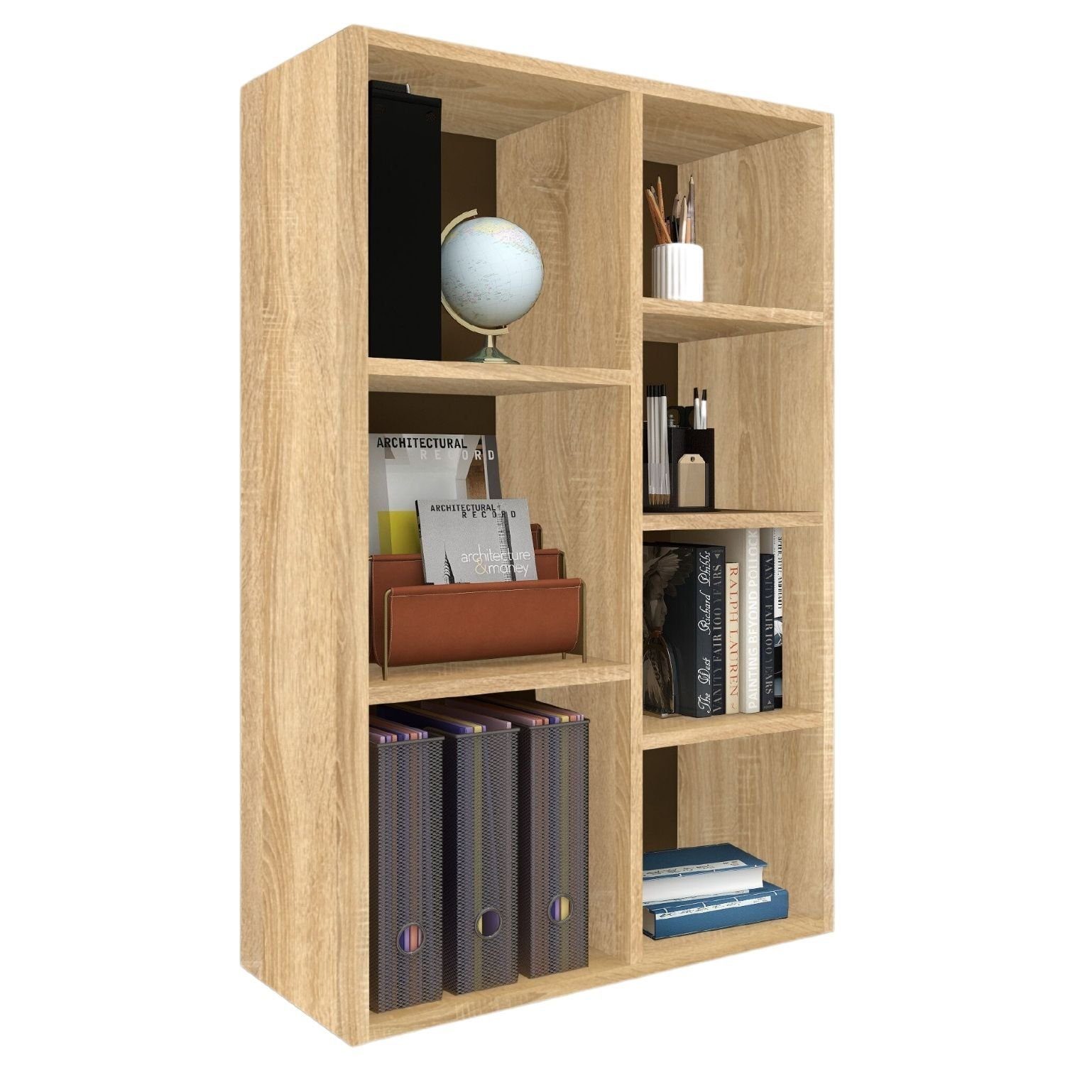 Coemo Standregal TWIN, Natur 7 Fächer Bücherregal 65x34x110 cm Standregal kombinierbar