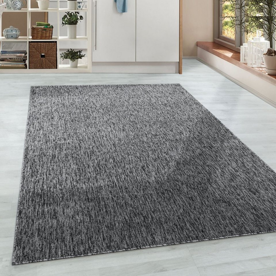 Teppich Unicolor - Einfarbig, HomebyHome, Läufer, Höhe: 7 mm, Kurzflor  Schlingen Teppich Wohnzimmer Einfarbig Grau Pflegeleicht
